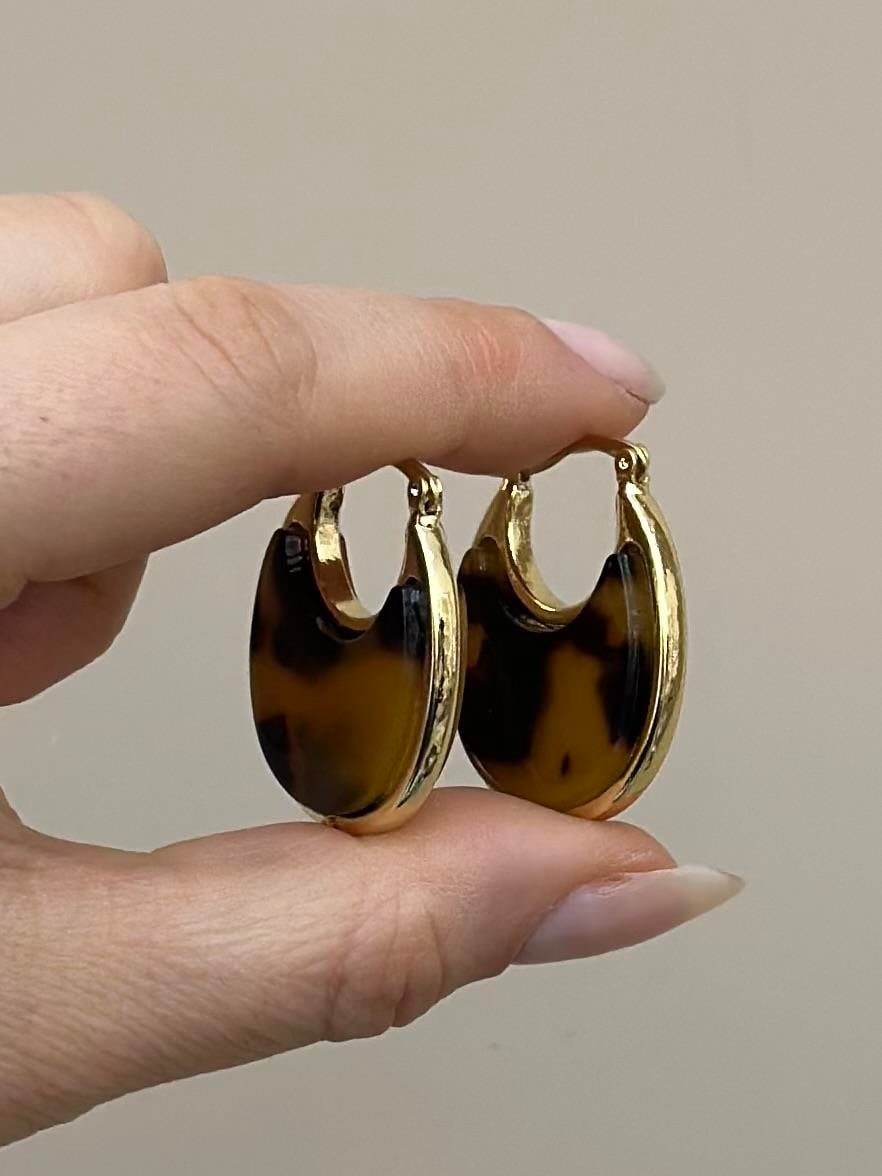 Küpe Halka Kahverengi Taş Tasarım Gold Renk 