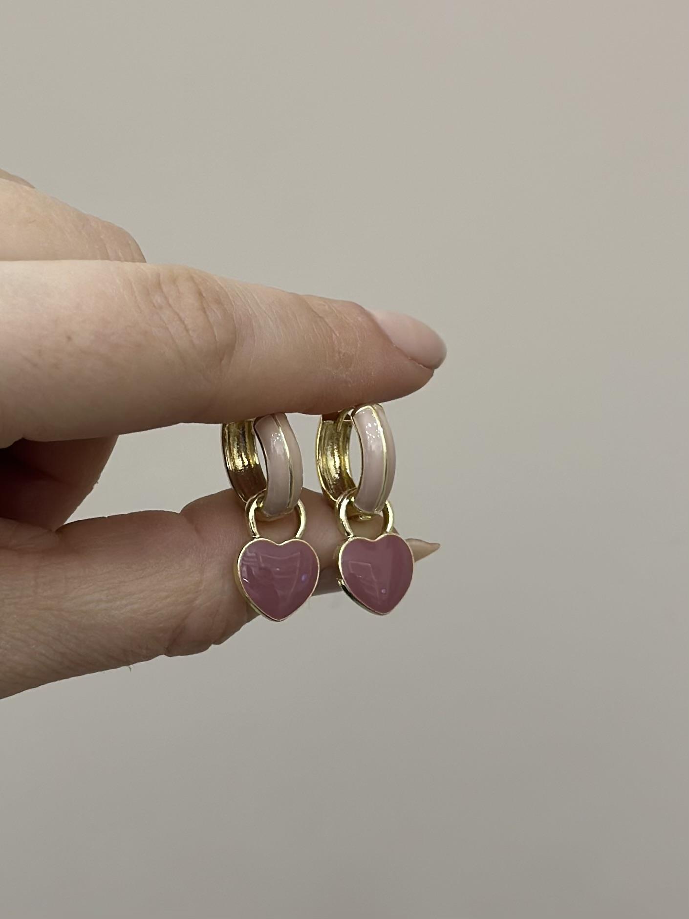Küpe Halka Pembe Kalp Gold Renk