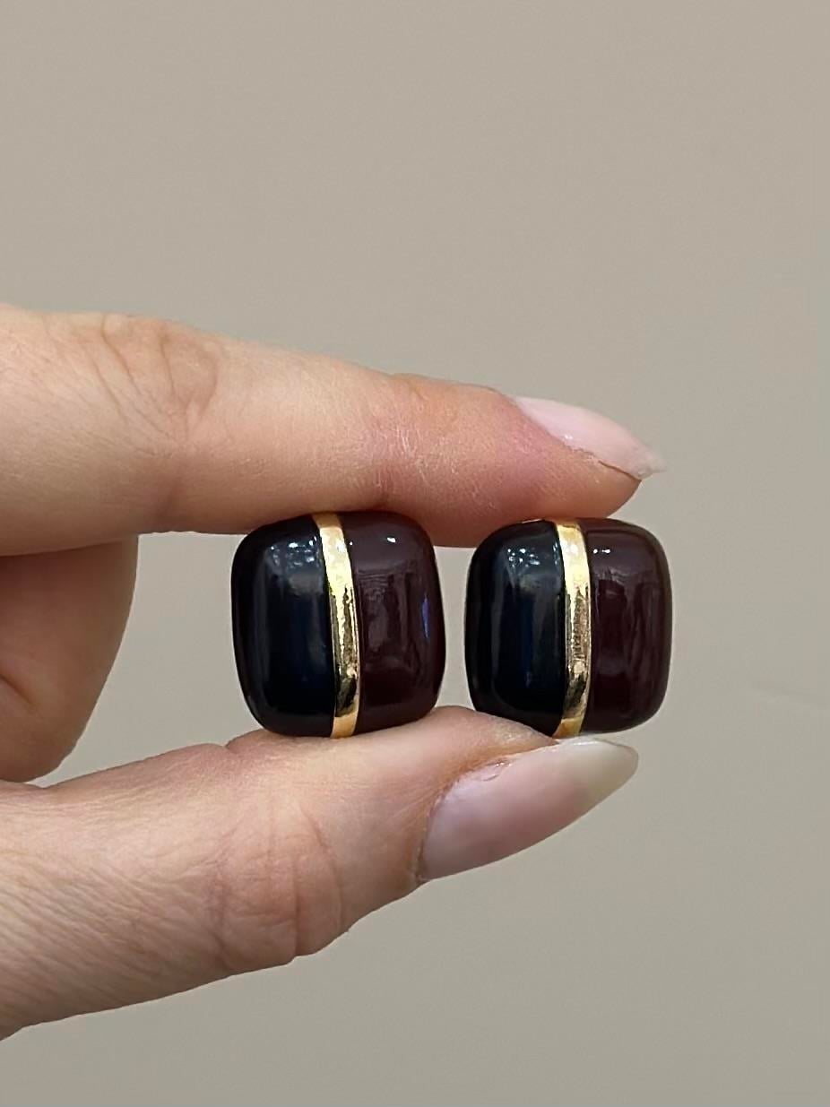 Küpe Kahverengi Siyah Taş Tasarım Gold Renk 