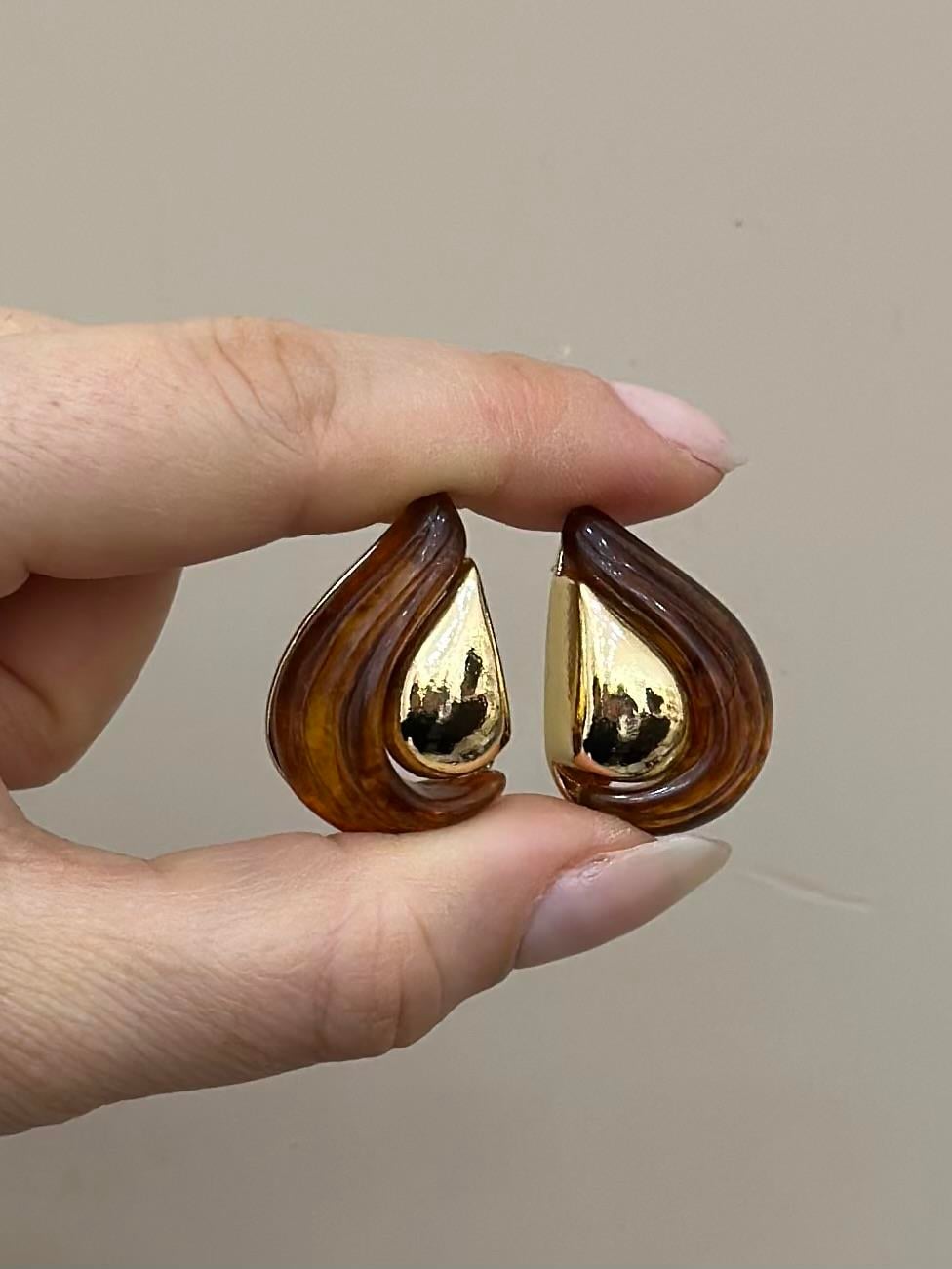 Küpe Kahverengi Taş Tasarım Gold Renk 