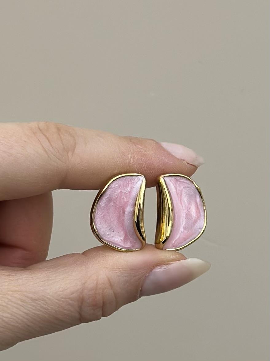 Küpe Pembe Ay Tasarım Gold Renk 