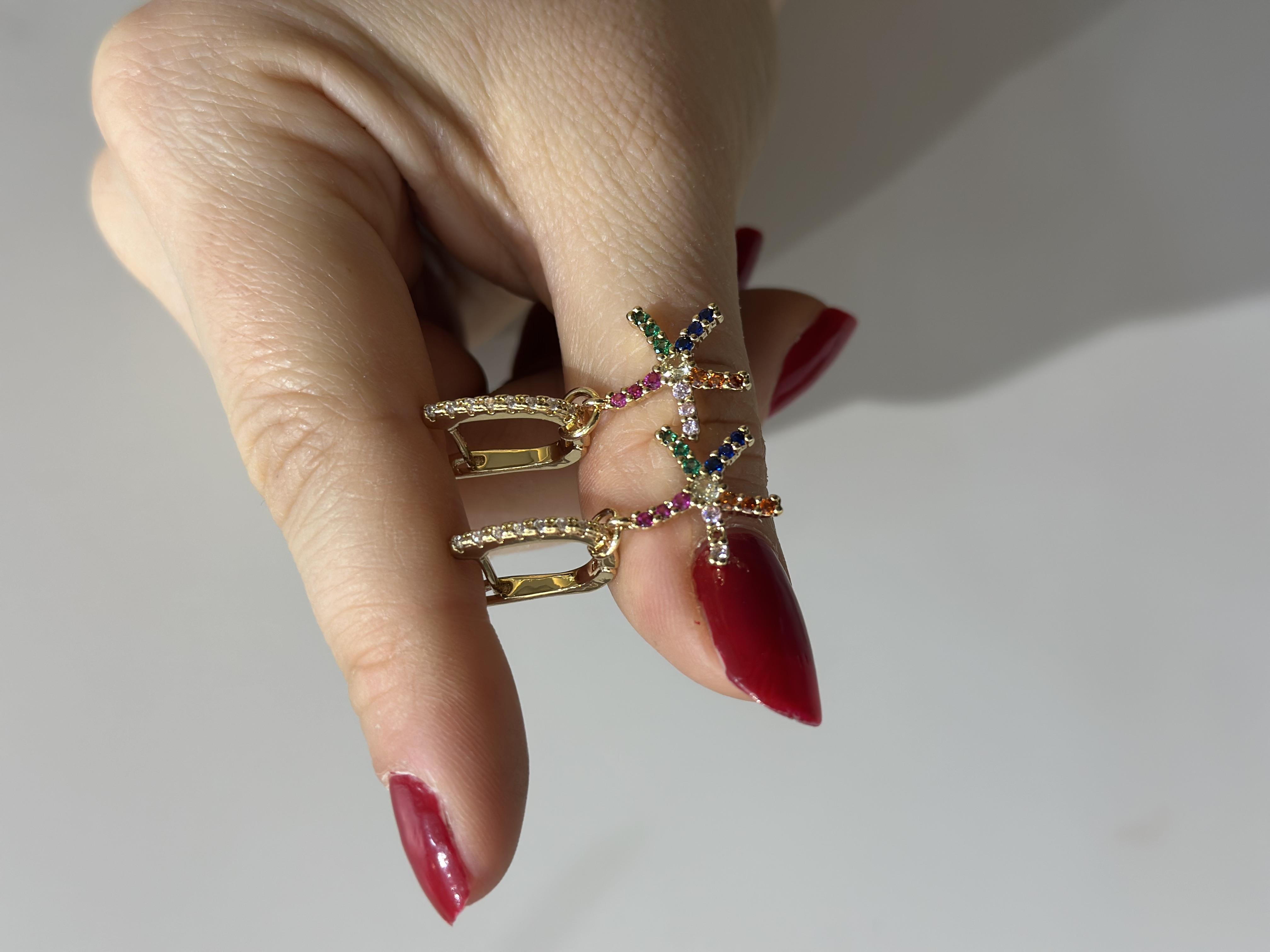 Küpe rose gold ucu renkli yıldız 