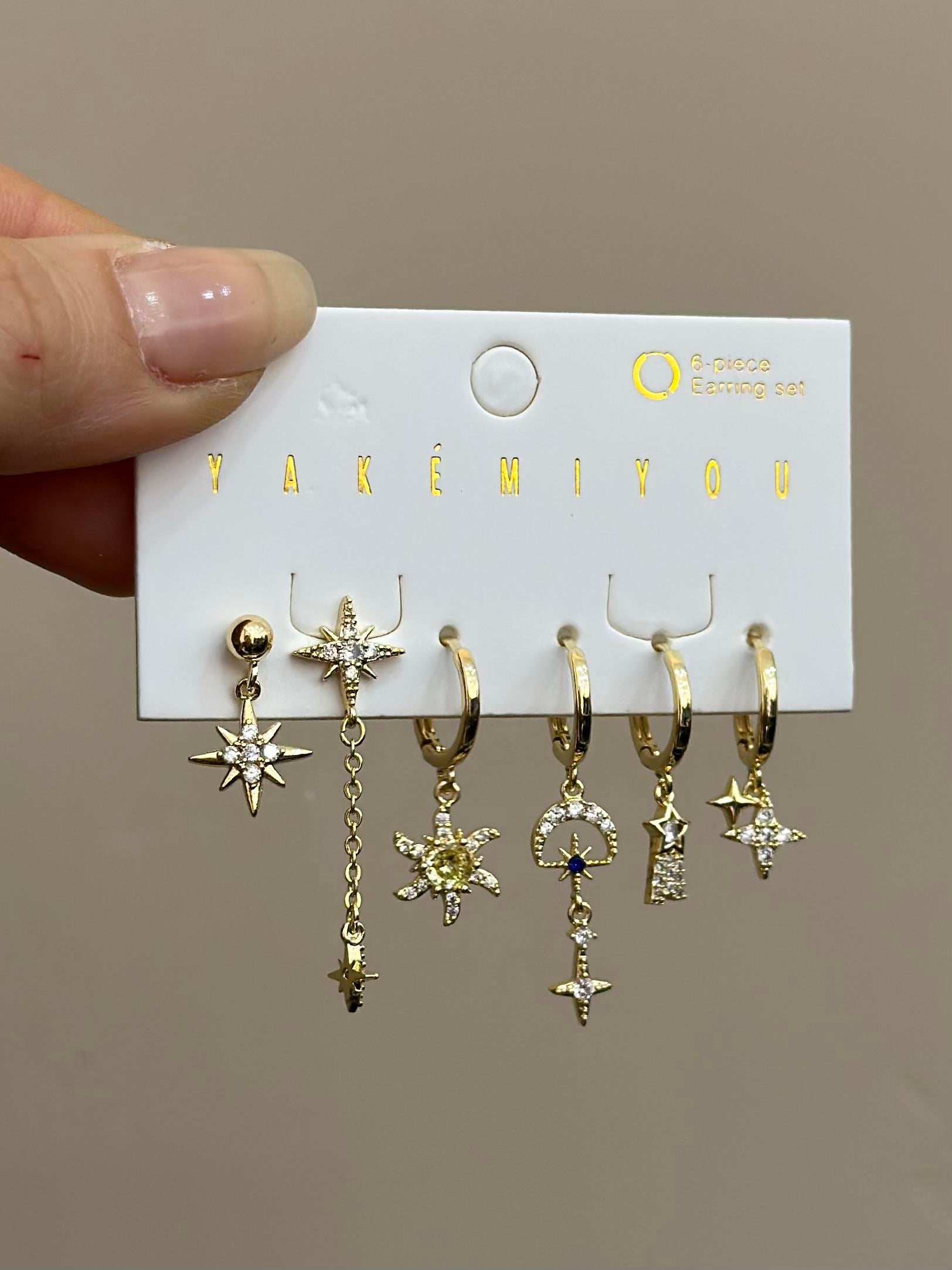 Küpe Taş Sallantı Çoklu Gold Renk 