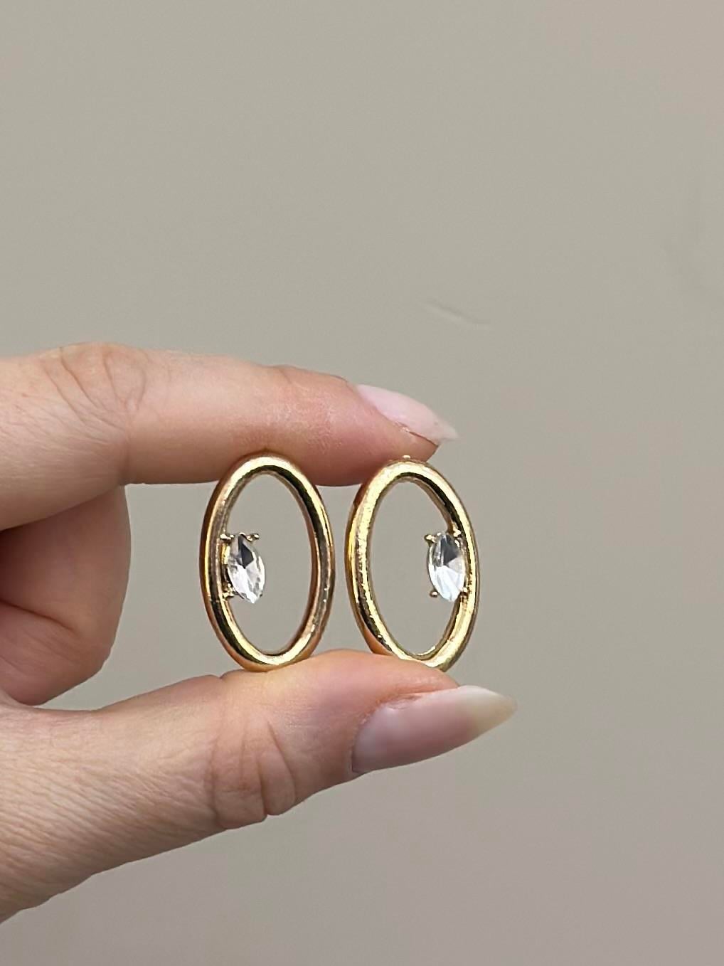 Küpe Taş Tasarım Gold Renk 