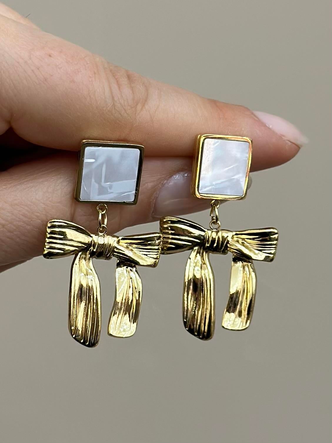 Küpe Tasarım Kurdele Sallantı Gold Renk 