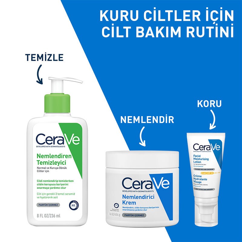 CeraVe Kuru Ciltler için Seramid & Hyalüronik Asit İçeren Nemlendirici Krem 454 gr
