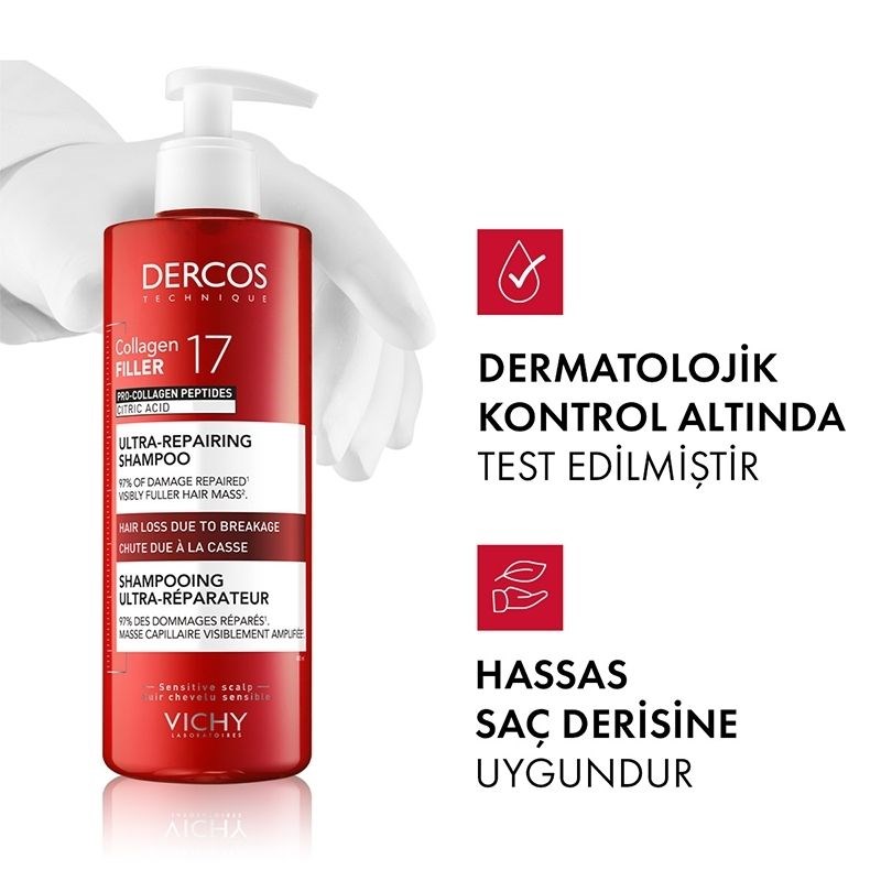 Vichy Dercos Collagen 17 Filler Tüm Saç Tipleri İçin Onarıcı Şampuan 400ml