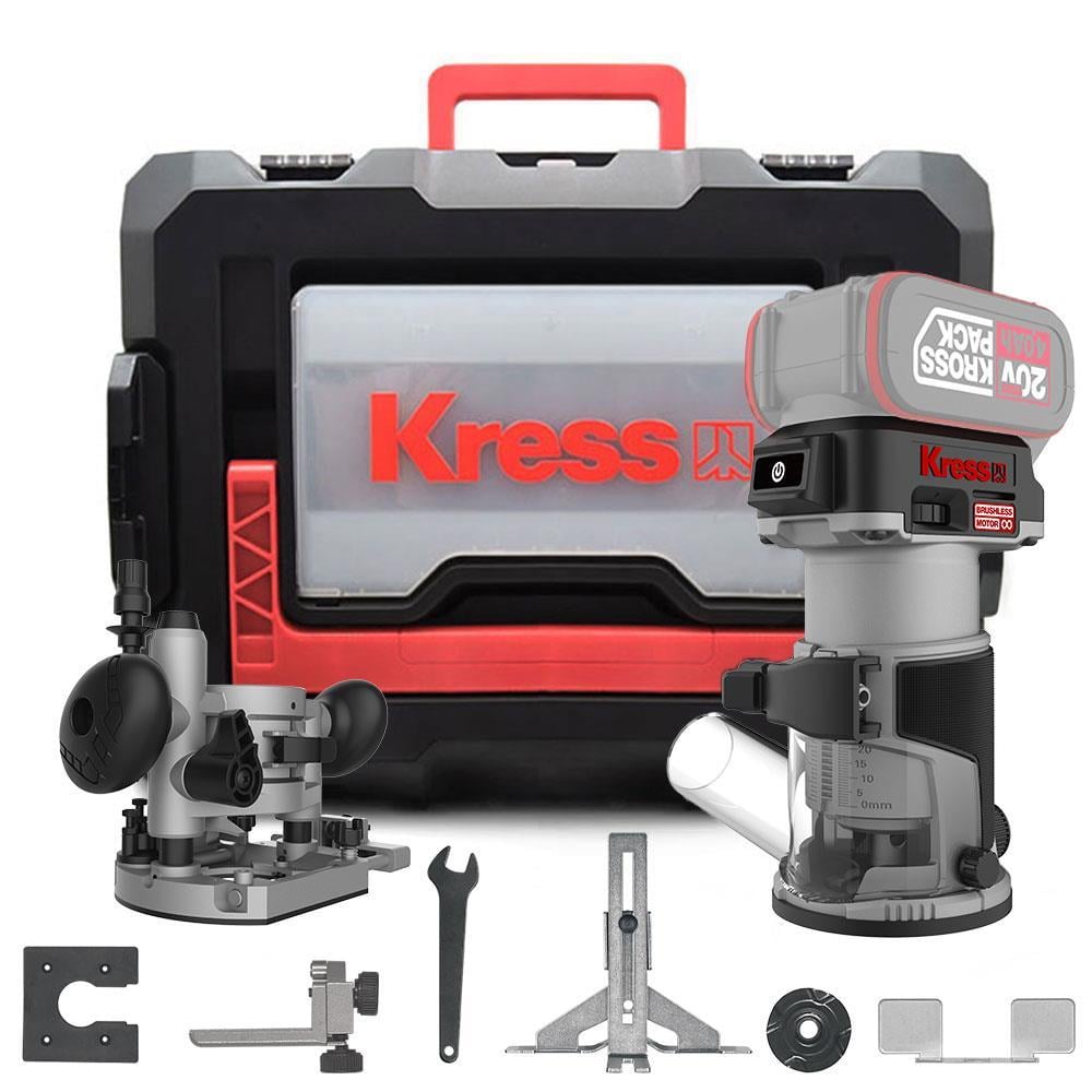 Kress KUD26.91 20Volt Kömürsüz 6/8mm Devir Ayarlı Şarjlı Profesyonel Avuç İçi El Frezesi Formika Tıraşlama (Akü Dahil Değildir)