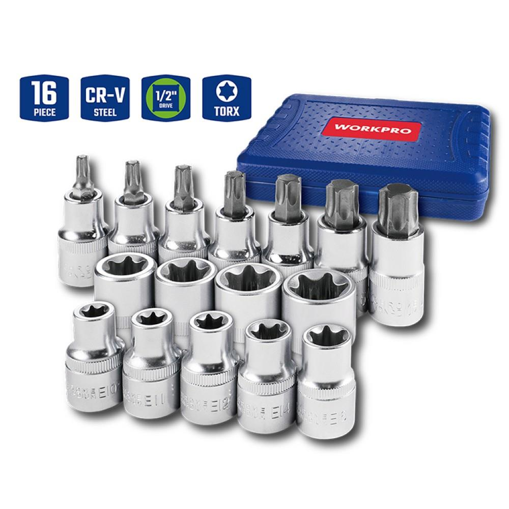 WORKPRO WP202596 1/2'’ CR-V 16 Parça Ağır Hizmet Torx Lokma Soketi / Ucu