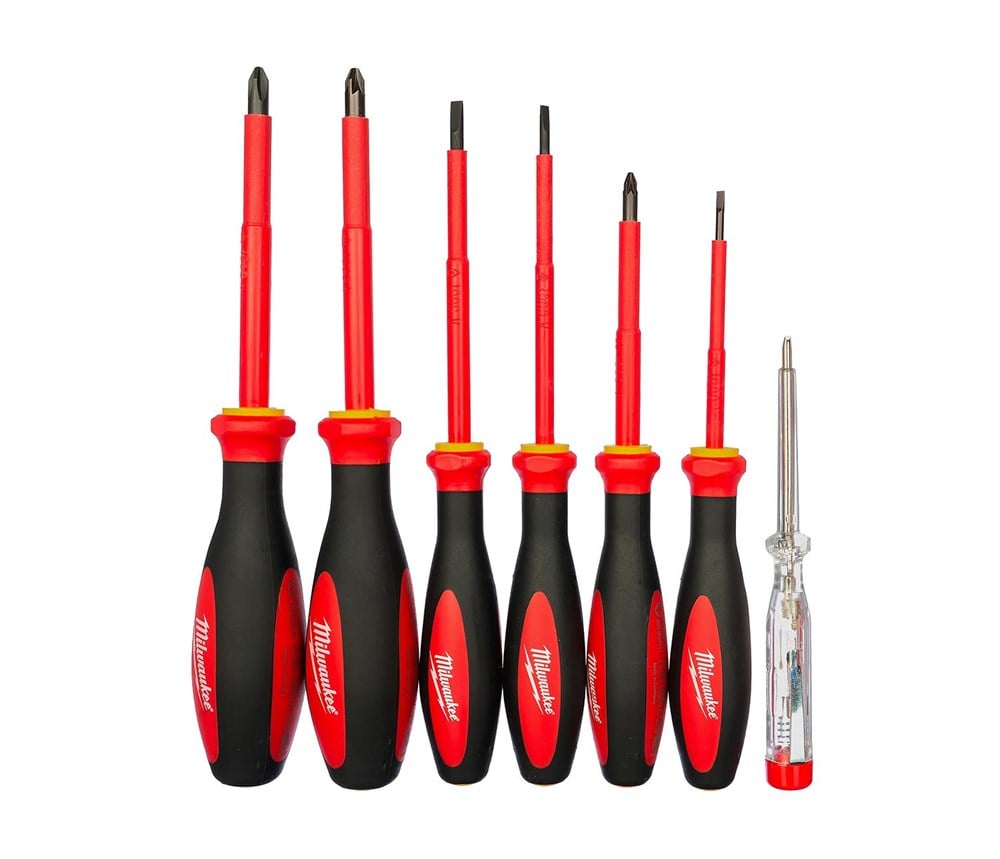 Milwaukee T4932464067 Ağır Hizmet Tipi VDE Elektrikçi, İzoleli Tornavida Seti 7 Parça