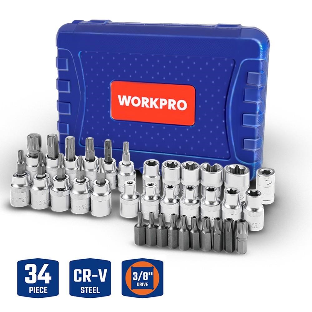 WORKPRO WP202595 3/8'’ CR-V 34 Parça Ağır Hizmet Torx Lokma Takımı (E/T Serisi)