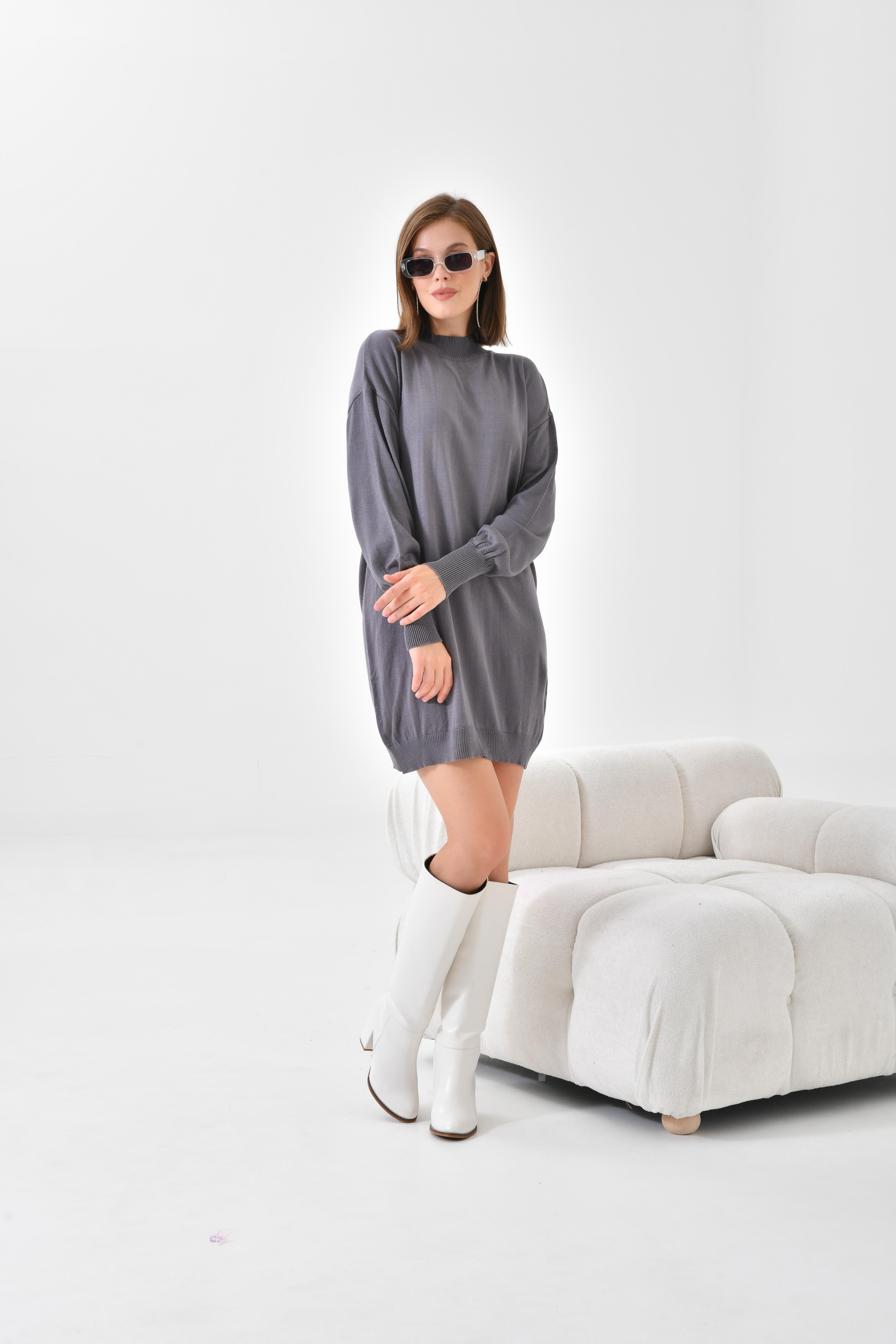 Firoy Kadın Basic Tunik  Gri