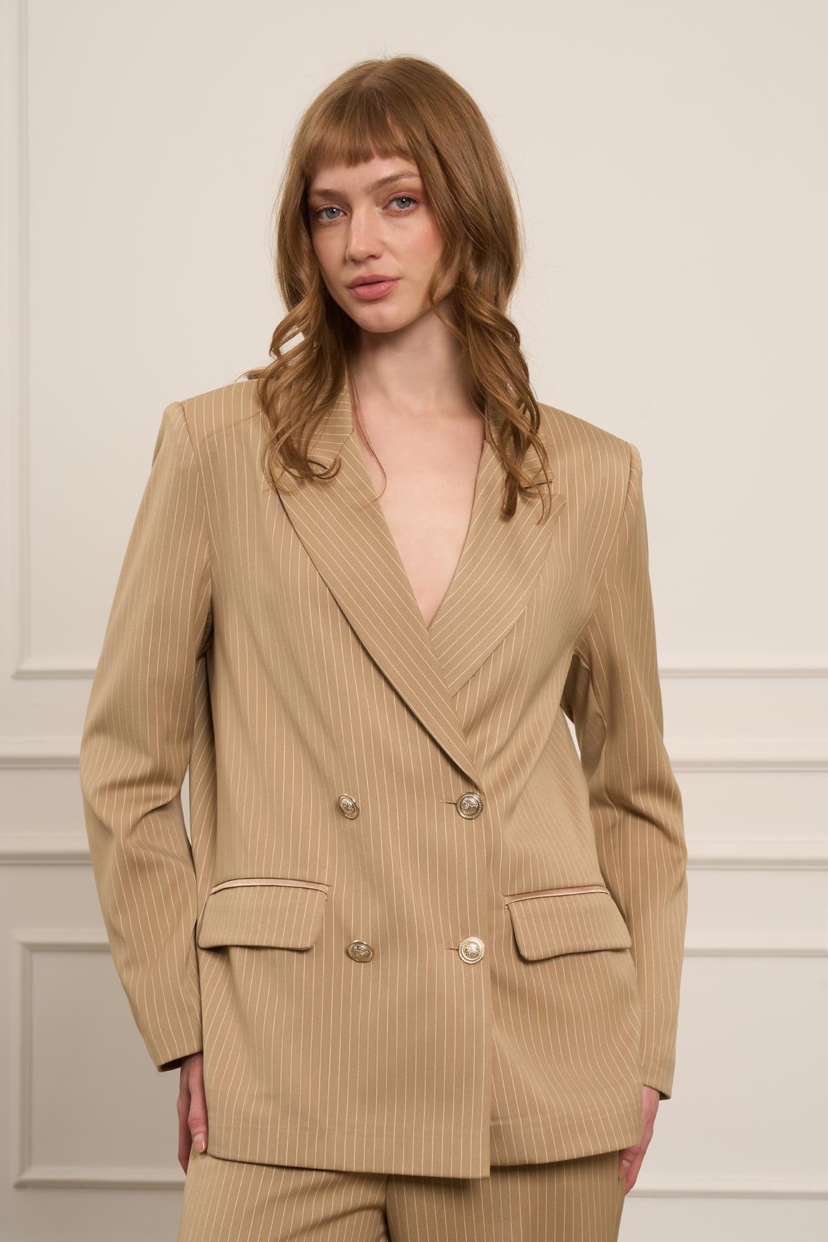 Firoy Kadın Çizgili Takım  Beige