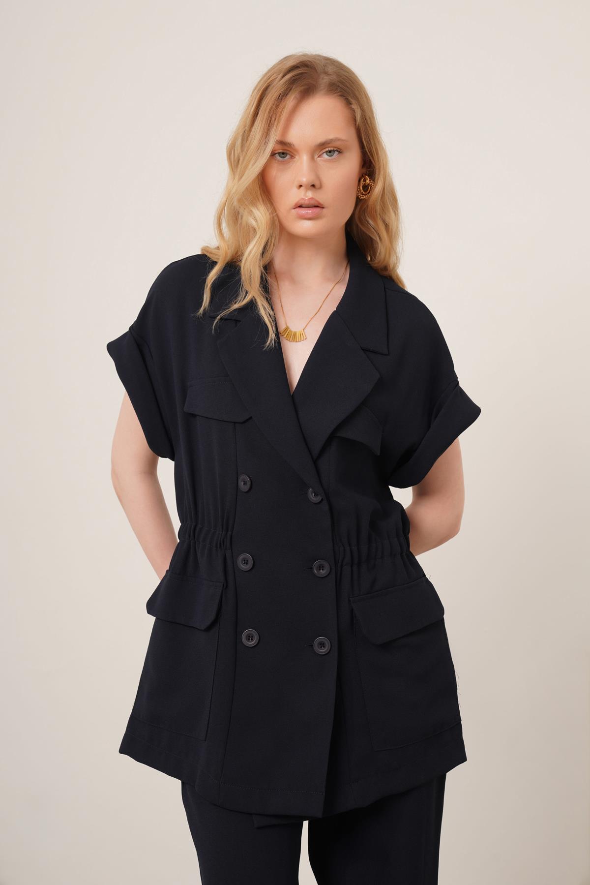 Firoy Kadın Crep Pantolonlu Takım  Lacivert
