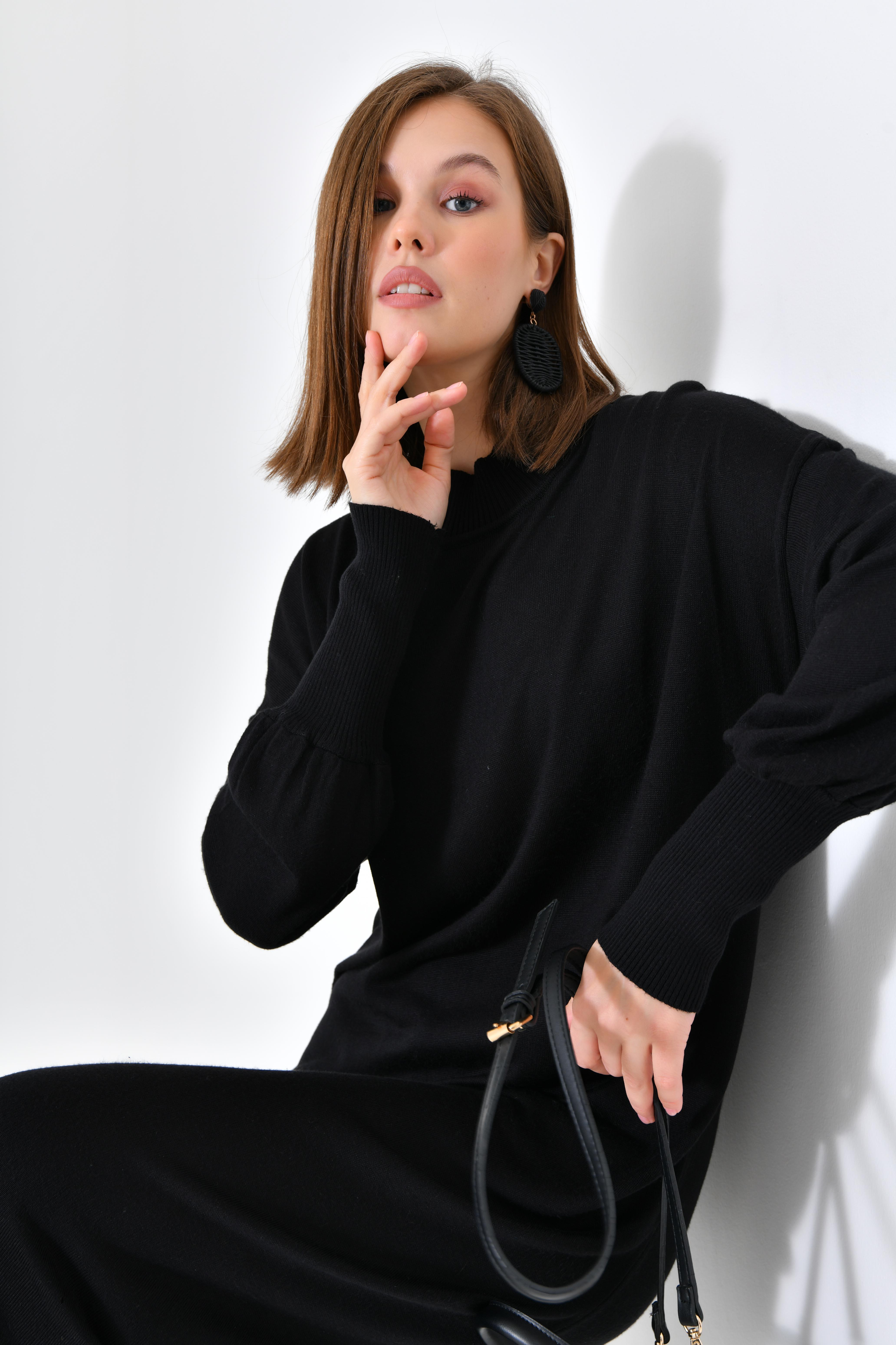 Firoy Kadın DÜz Basic Tunik  Siyah