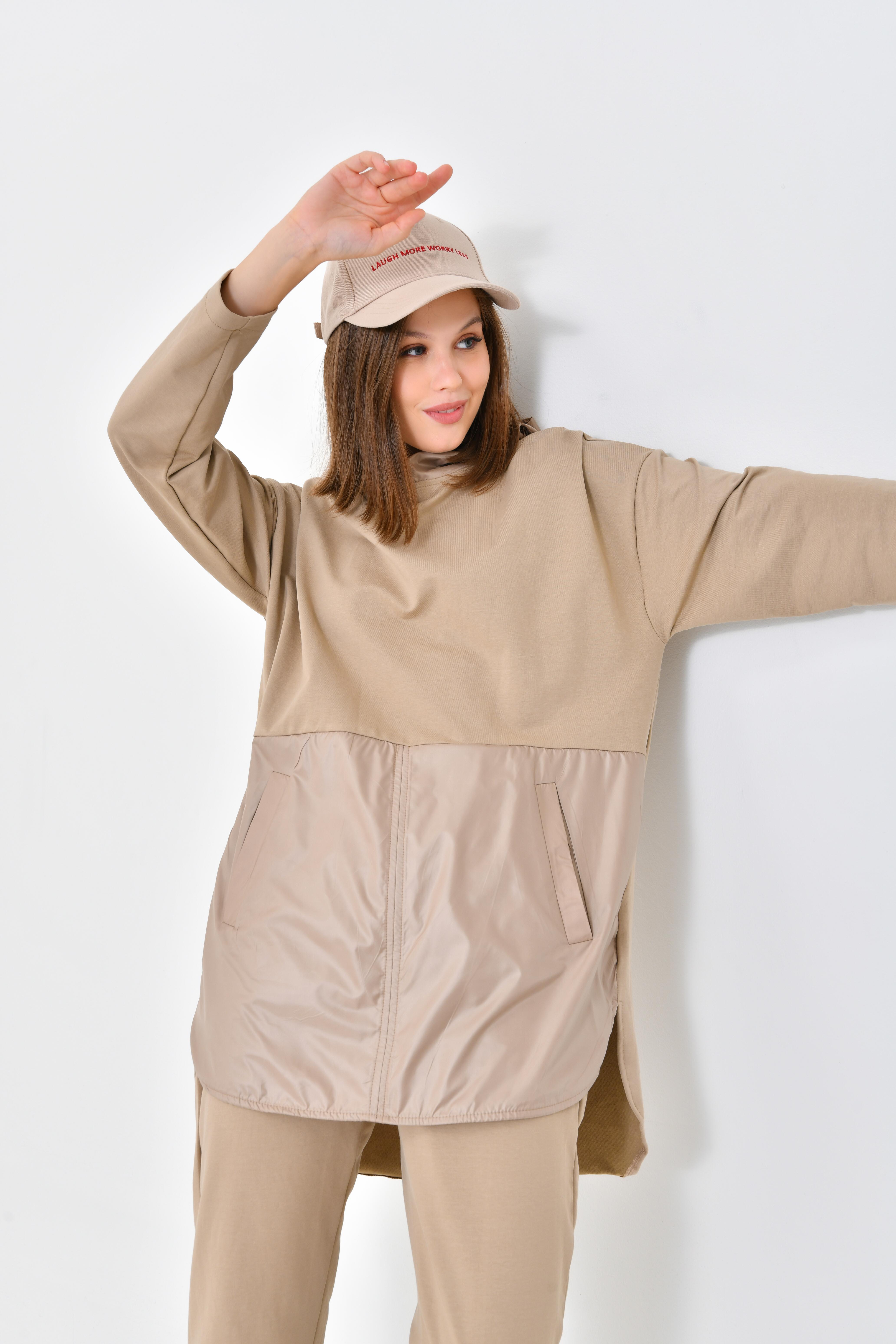 Firoy Kadın İki İp Paraşüt Detaylı Takım  Beige