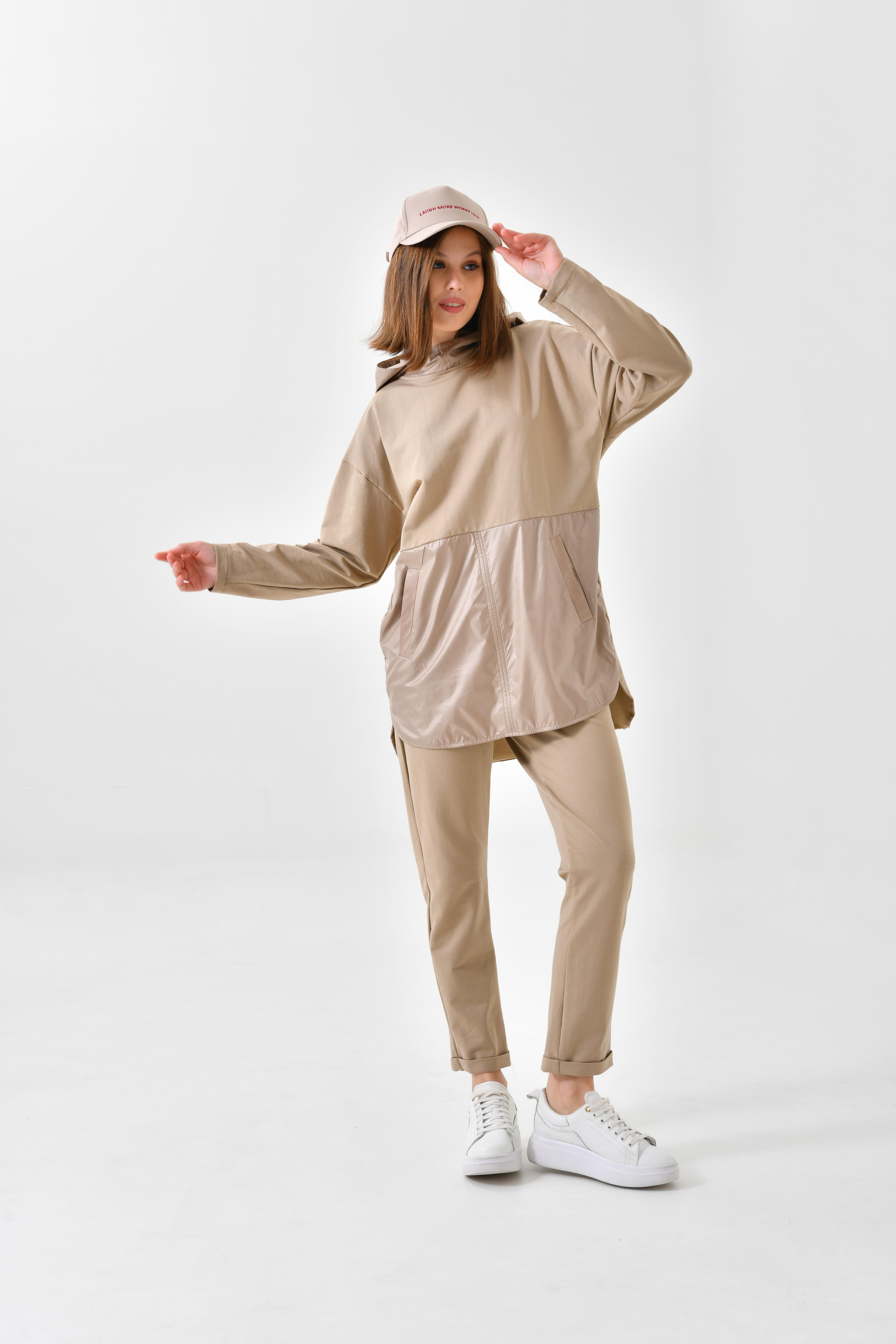 Firoy Kadın İki İp Paraşüt Detaylı Takım  Beige