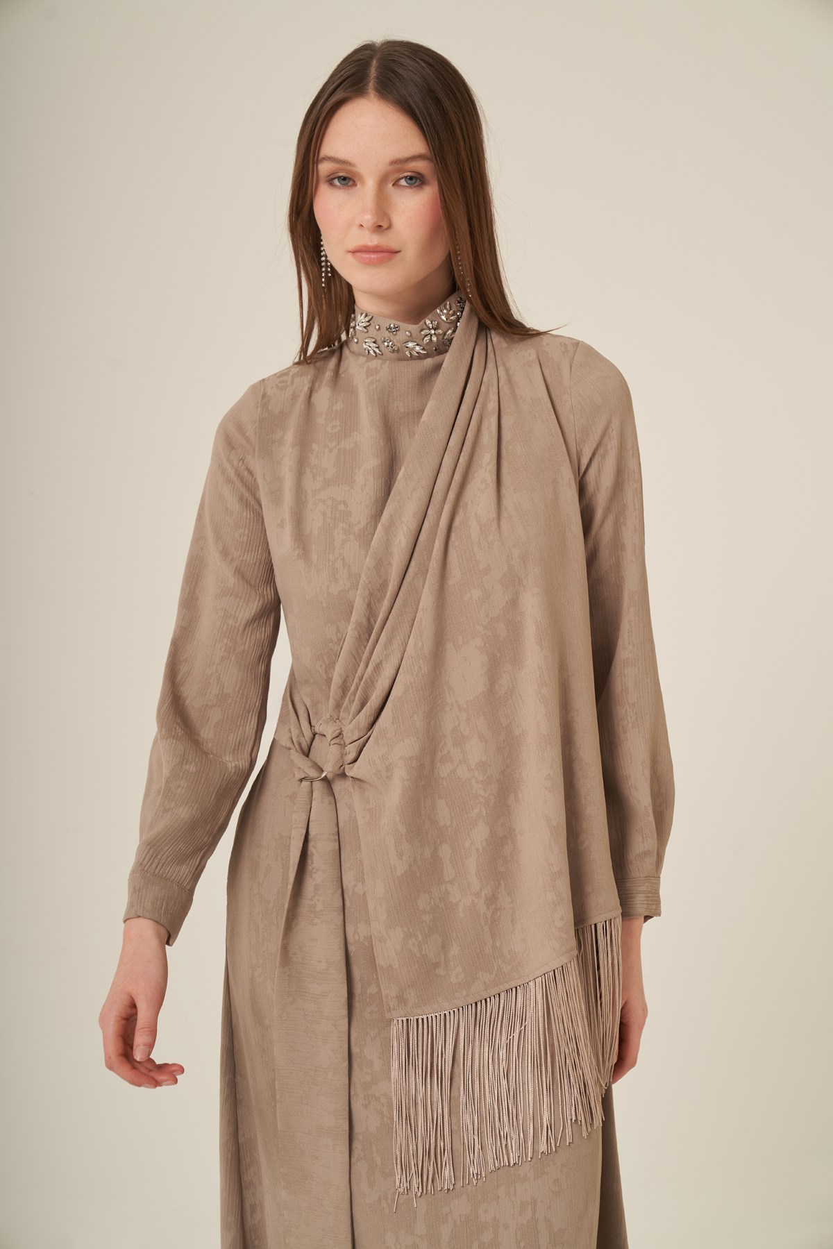 Firoy Kadın Jakar Elbise  Beige
