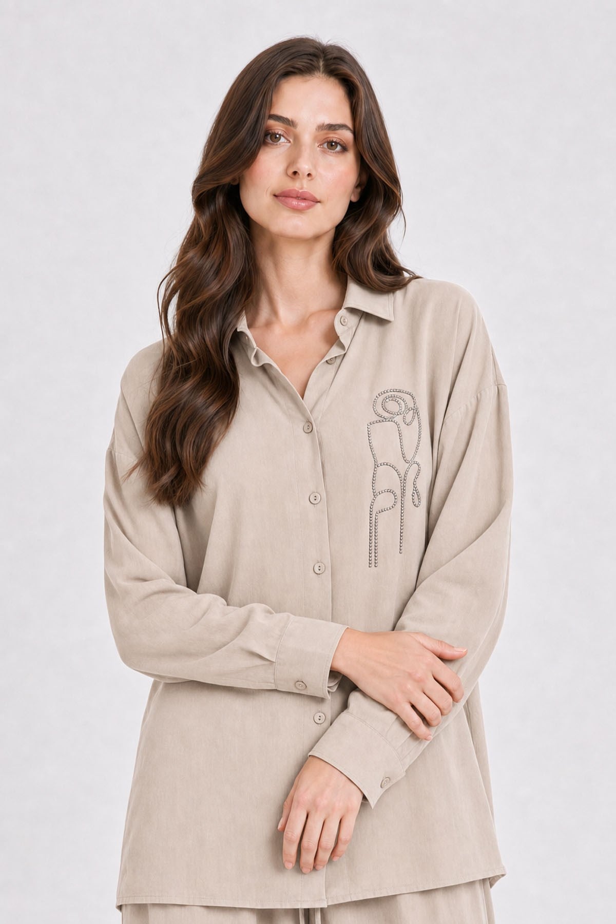 Firoy Kadın Kapella Pantolonlu Takım  Beige