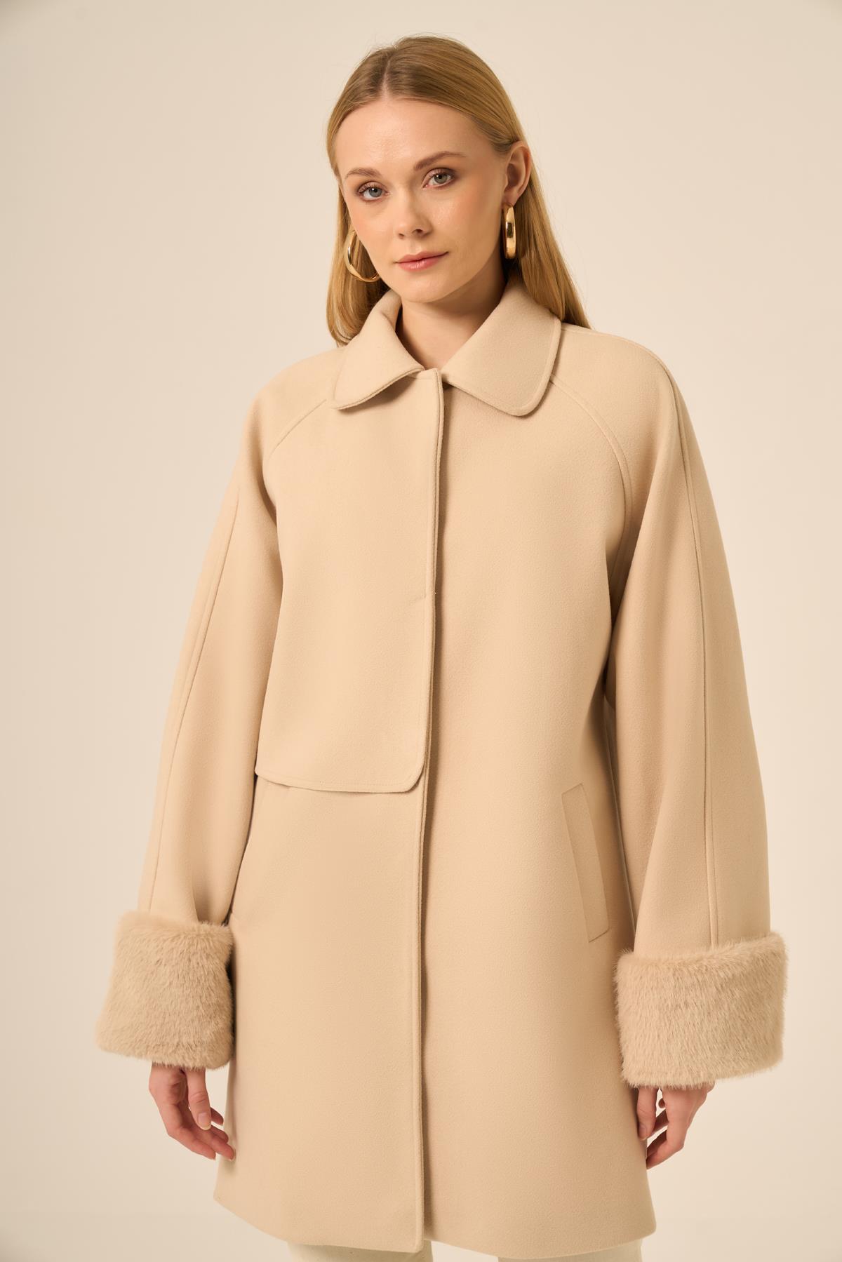 Firoy Kadın Kaşe Kaban  Beige