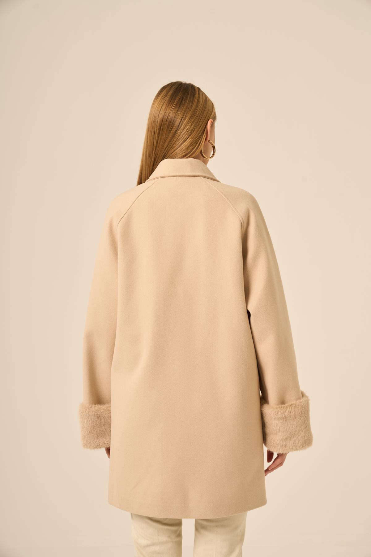 Firoy Kadın Kaşe Kaban  Beige