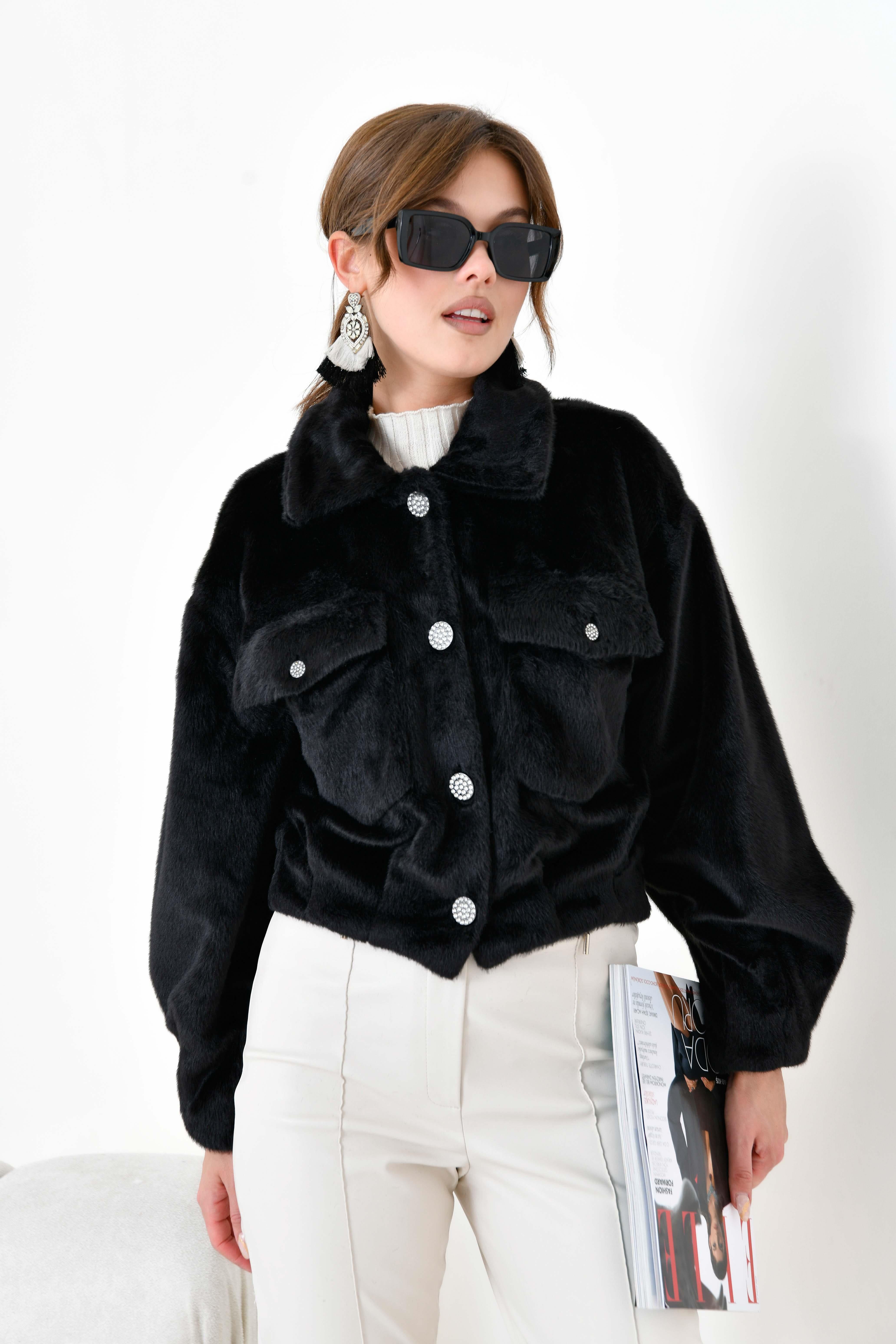 Firoy Kadın Kaşmir Mont  Siyah