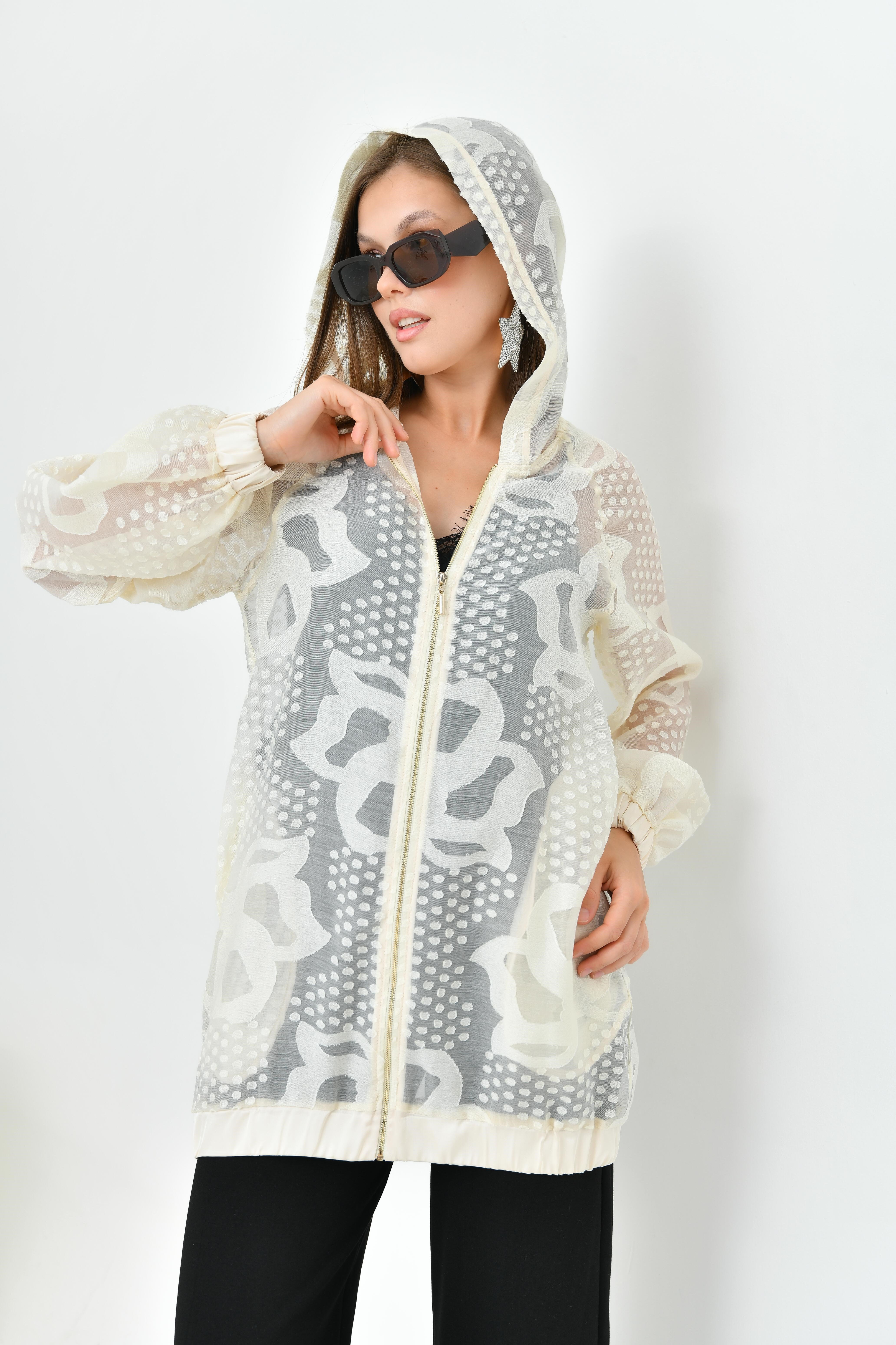 Firoy Kadın Kesme Jakar Cap  Beige