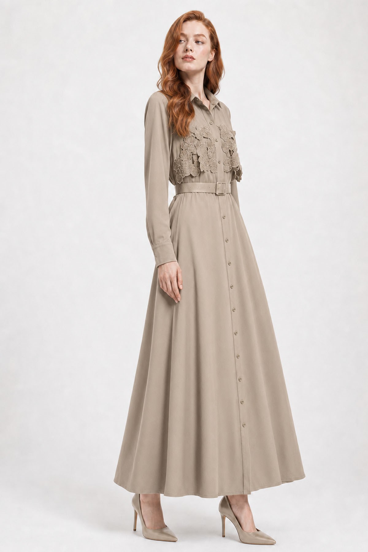 Firoy Kadın Krep Elbise  Beige