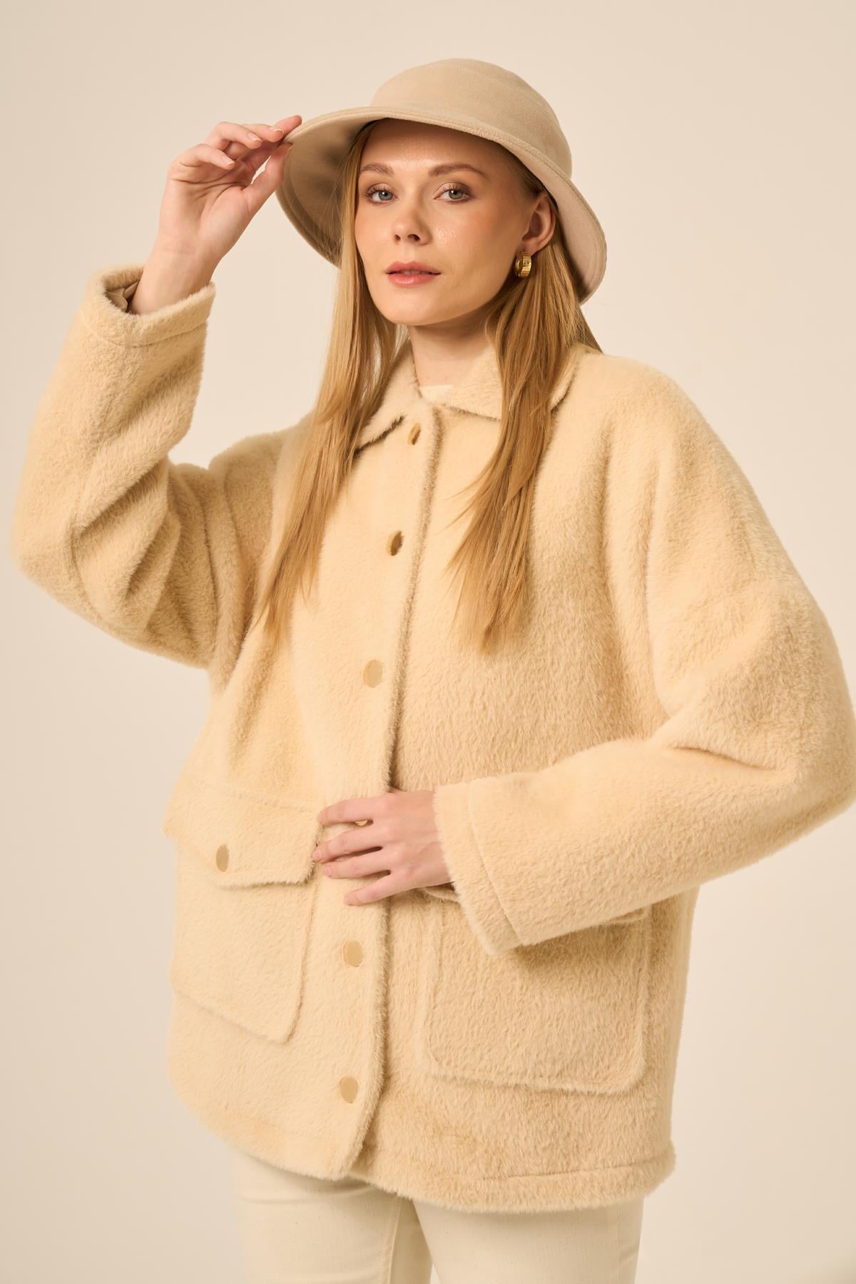 Firoy Kadın Kürk Ceket  Beige