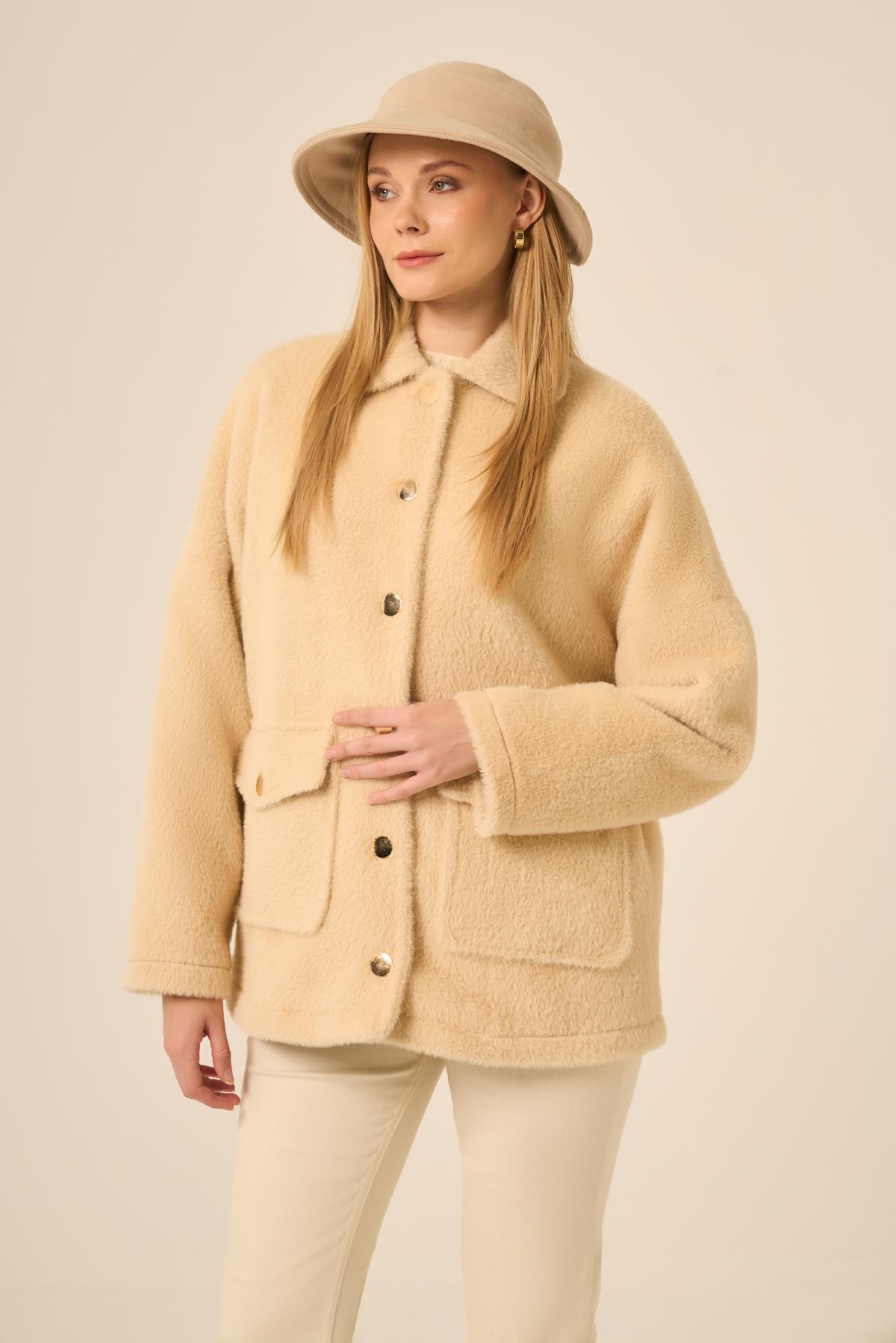 Firoy Kadın Kürk Ceket  Beige