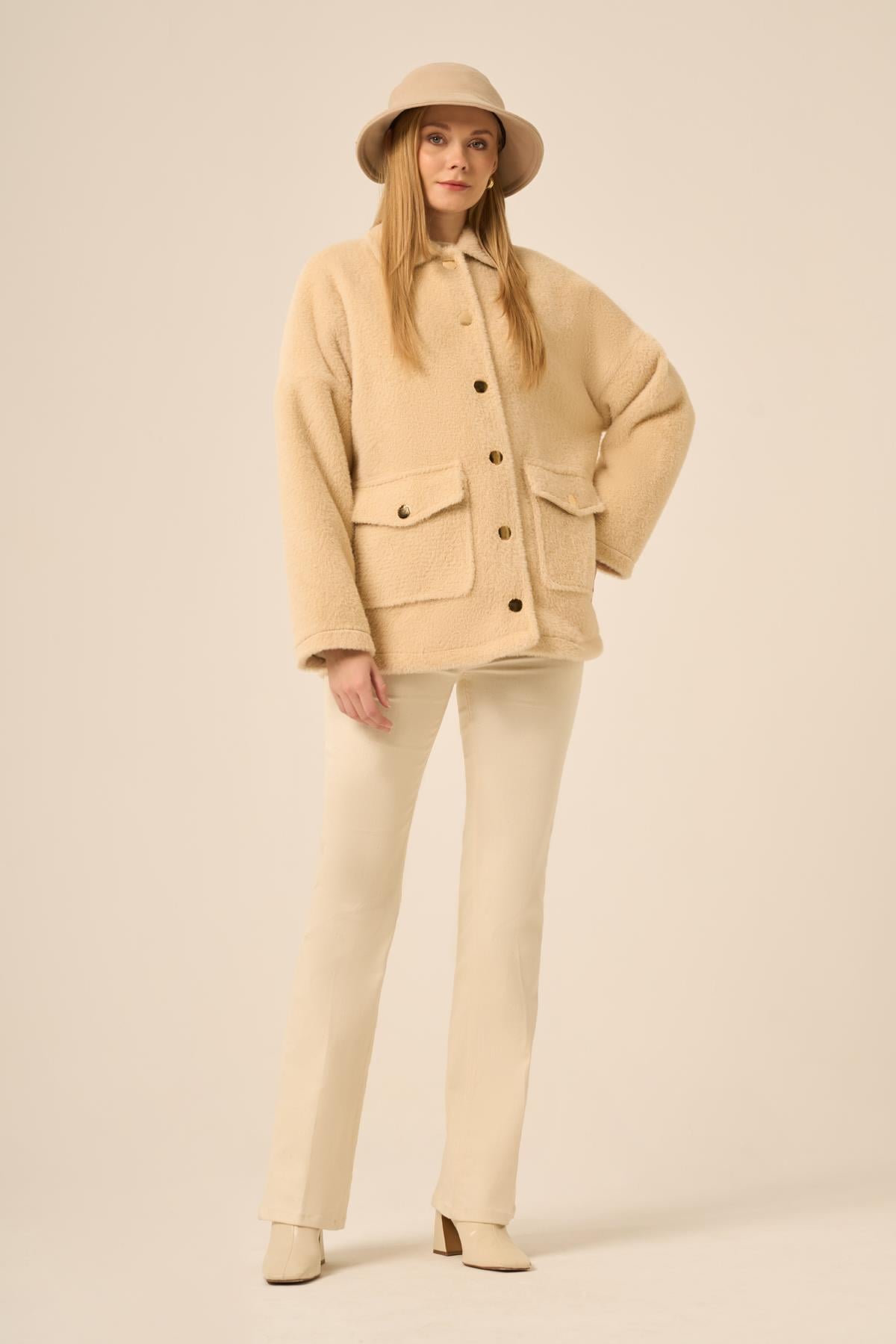 Firoy Kadın Kürk Ceket  Beige