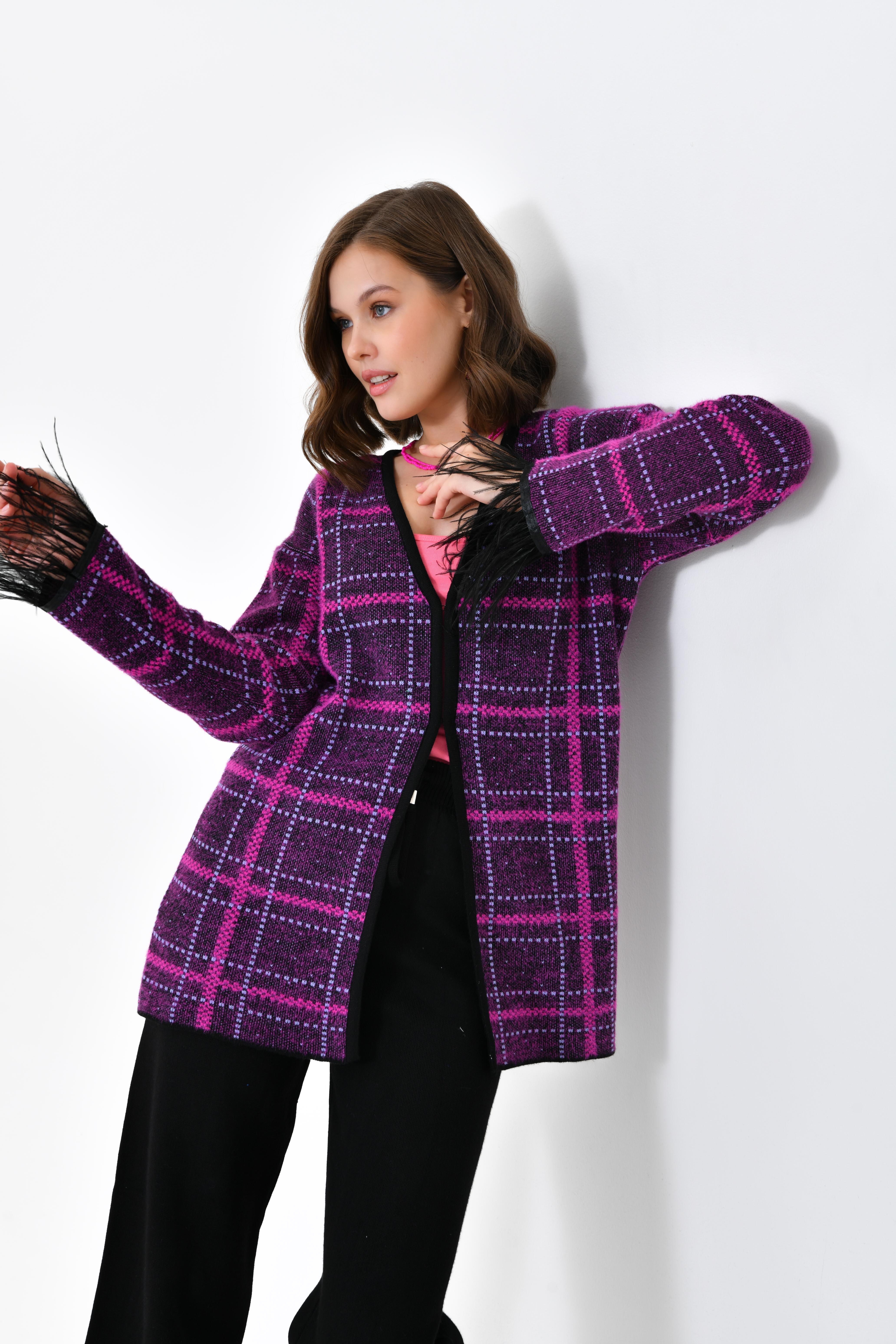 Firoy Kadın Kuş Tüyü Detaylı Pantolonlu Takım  Siyah