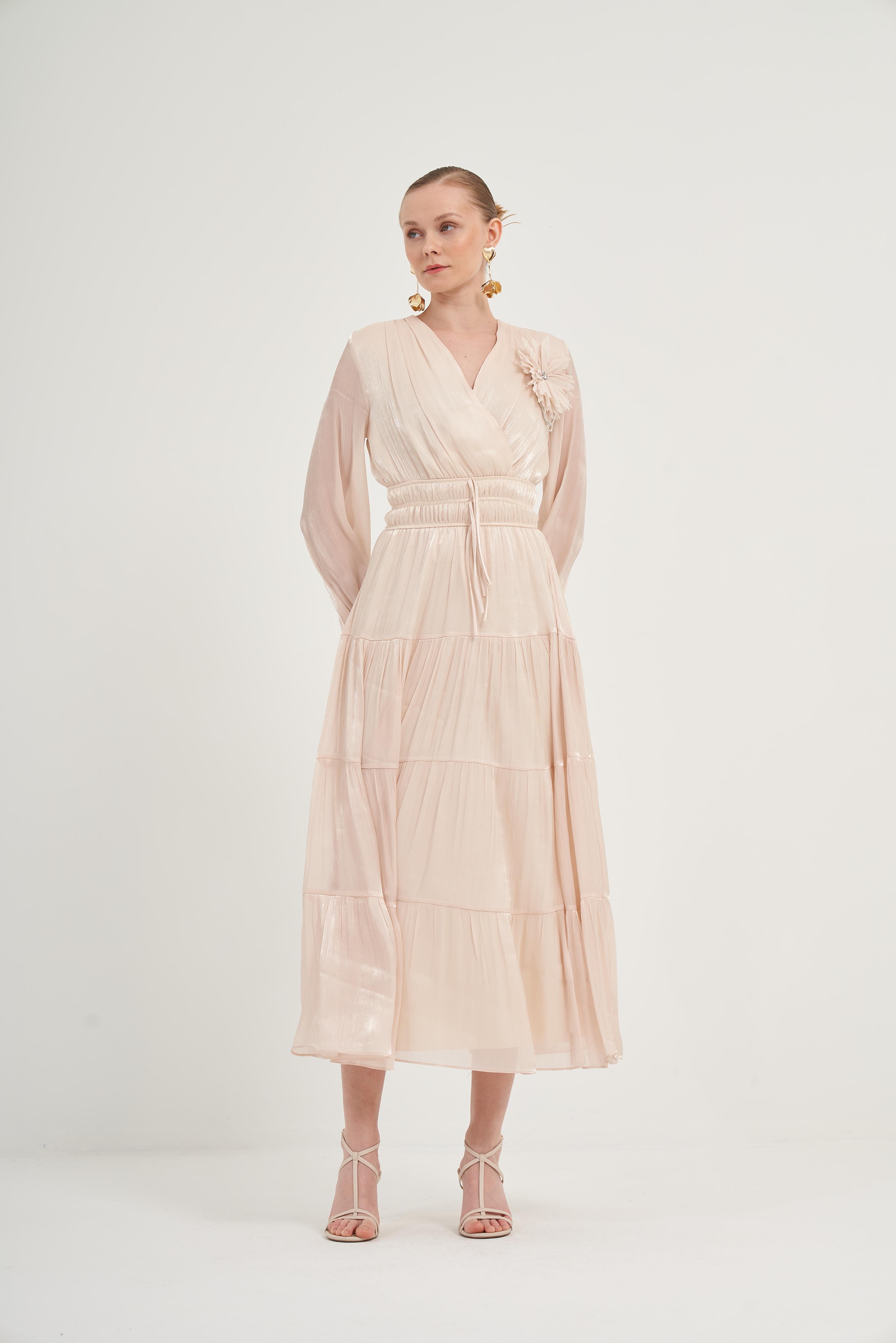 Firoy Kadın Organze Elbise  Beige