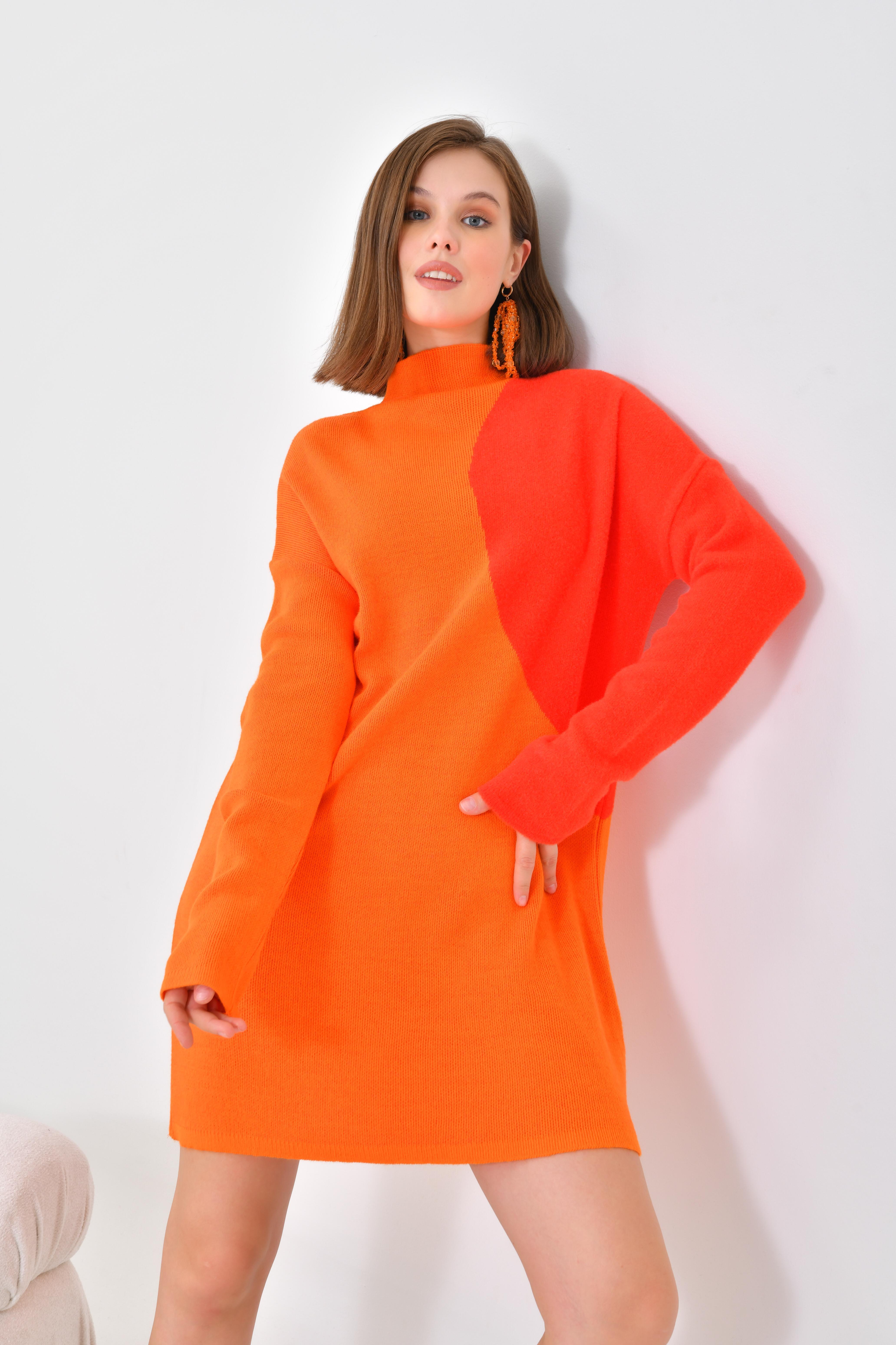 Firoy Kadın Oval Detaylı Tunik  Orange