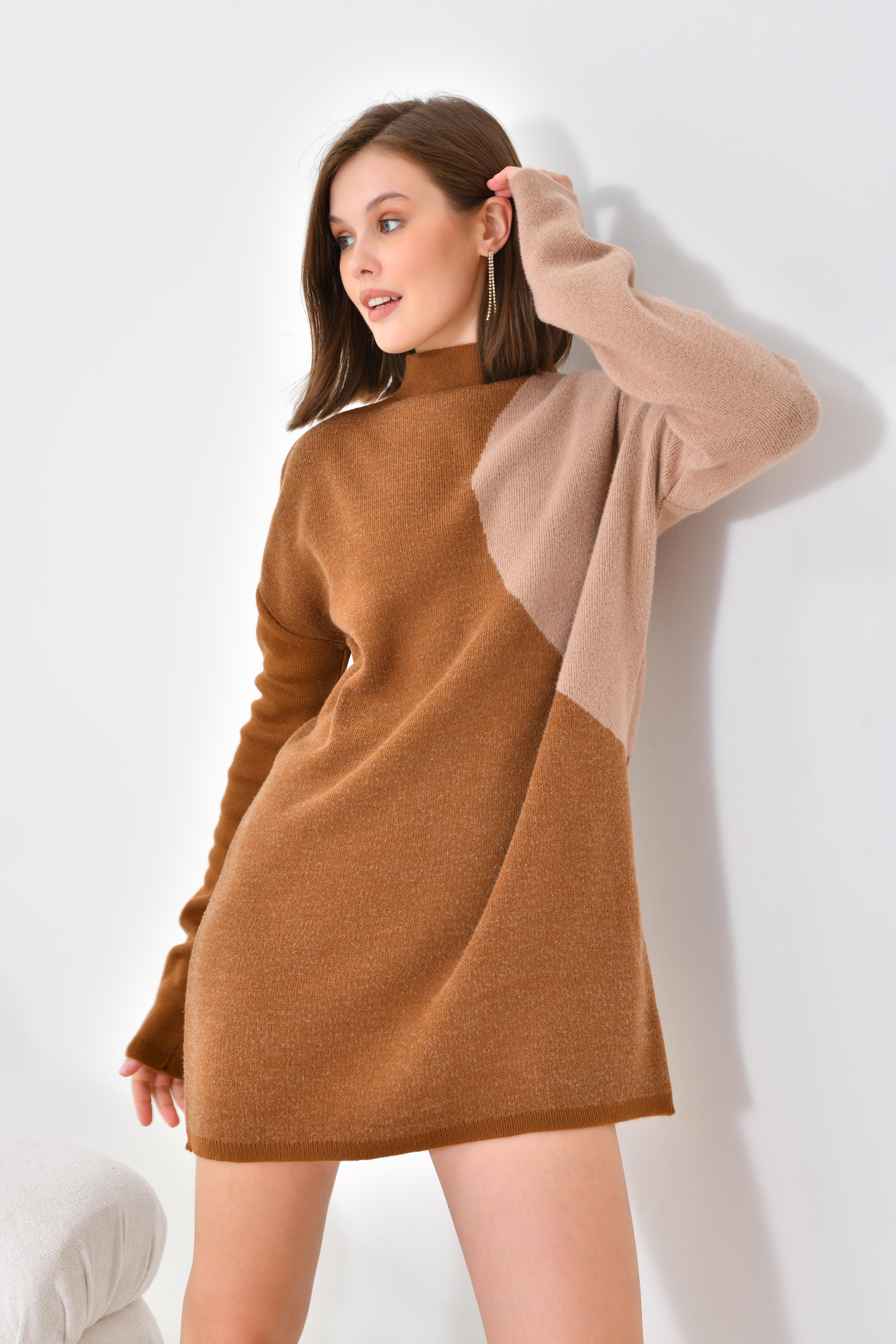 Firoy Kadın Oval Detaylı Tunik  Taba