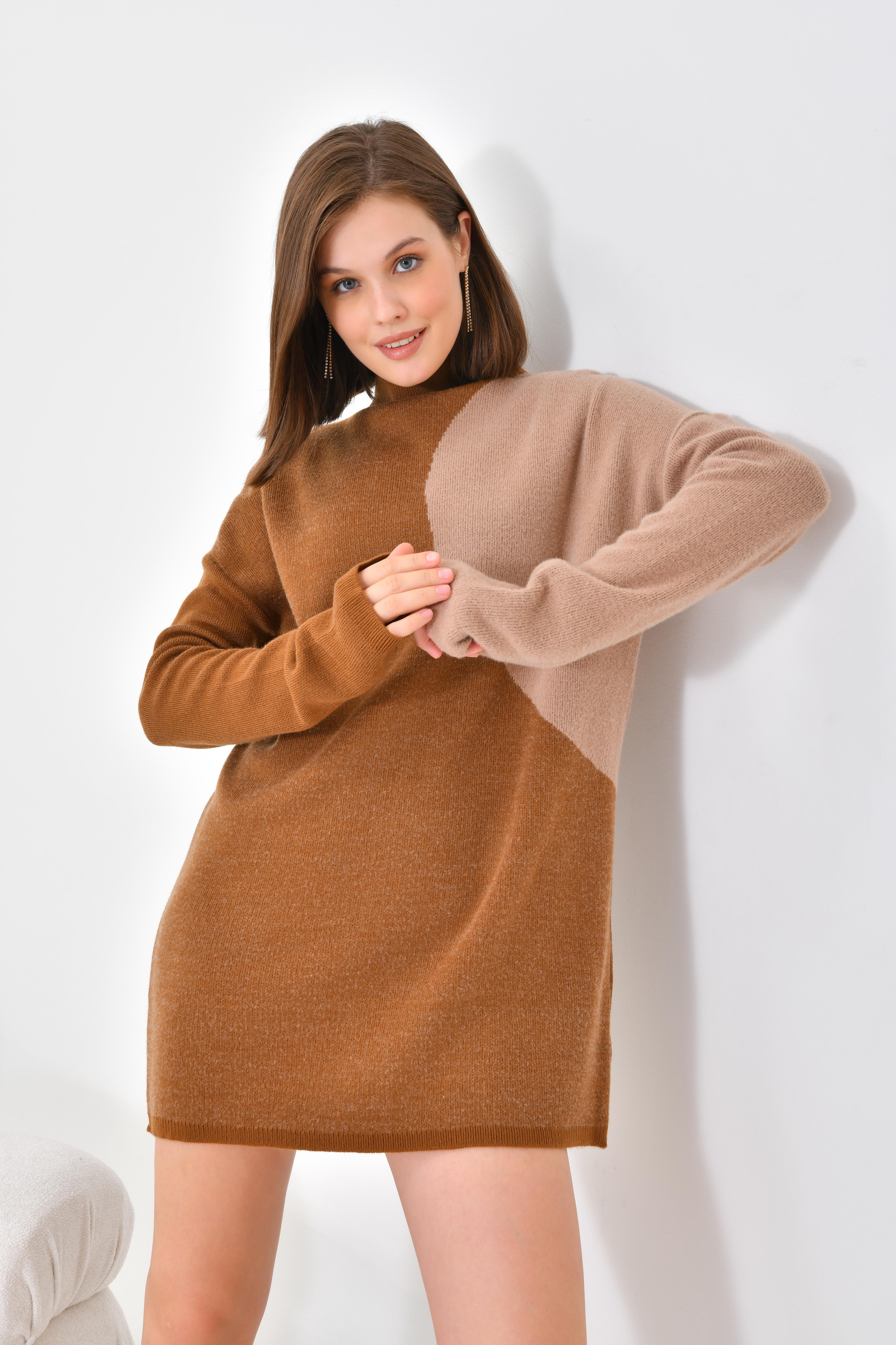 Firoy Kadın Oval Detaylı Tunik  Taba