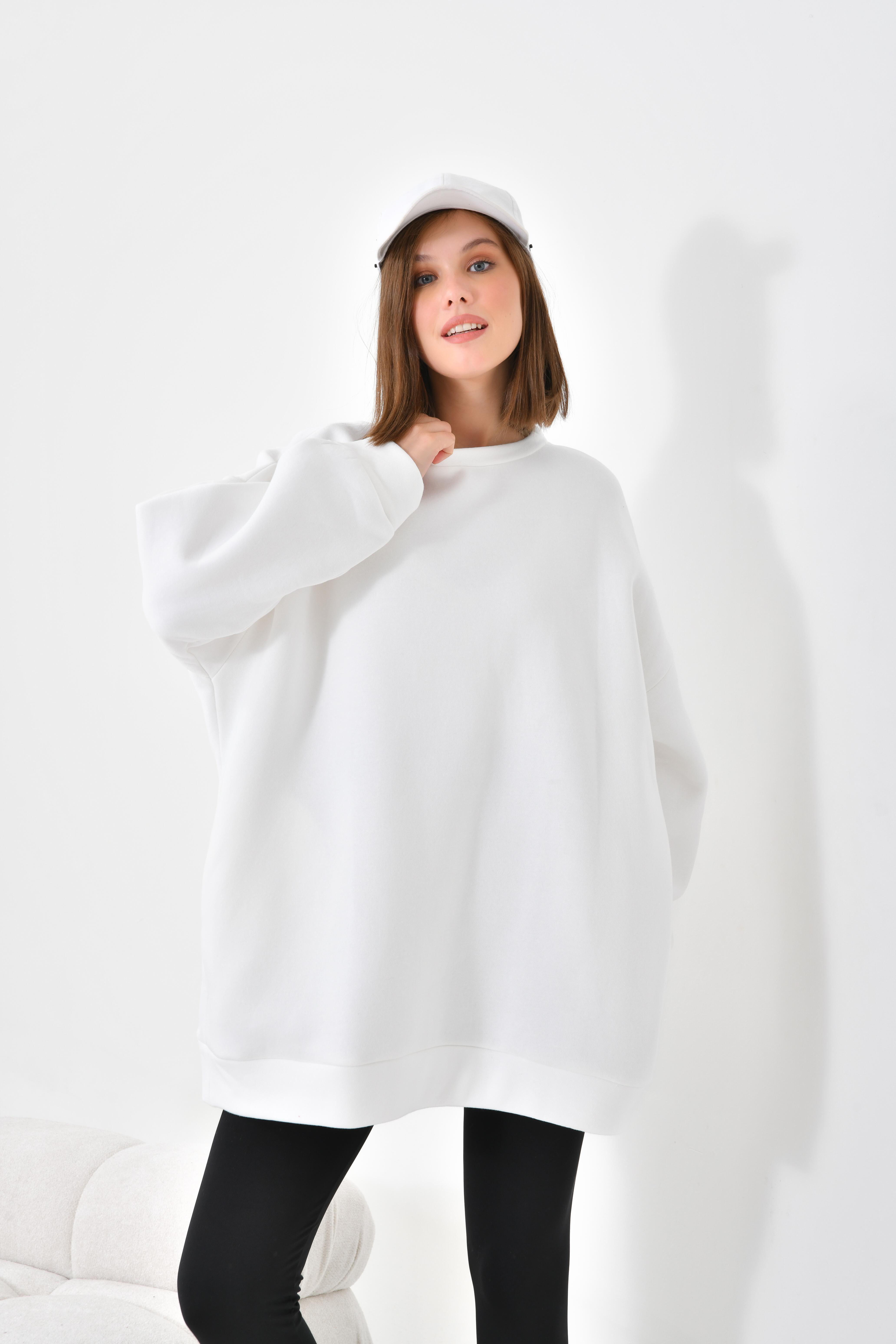 Firoy Kadın Oversize 3 İp Şardonlu Sweatshirt  Ekru