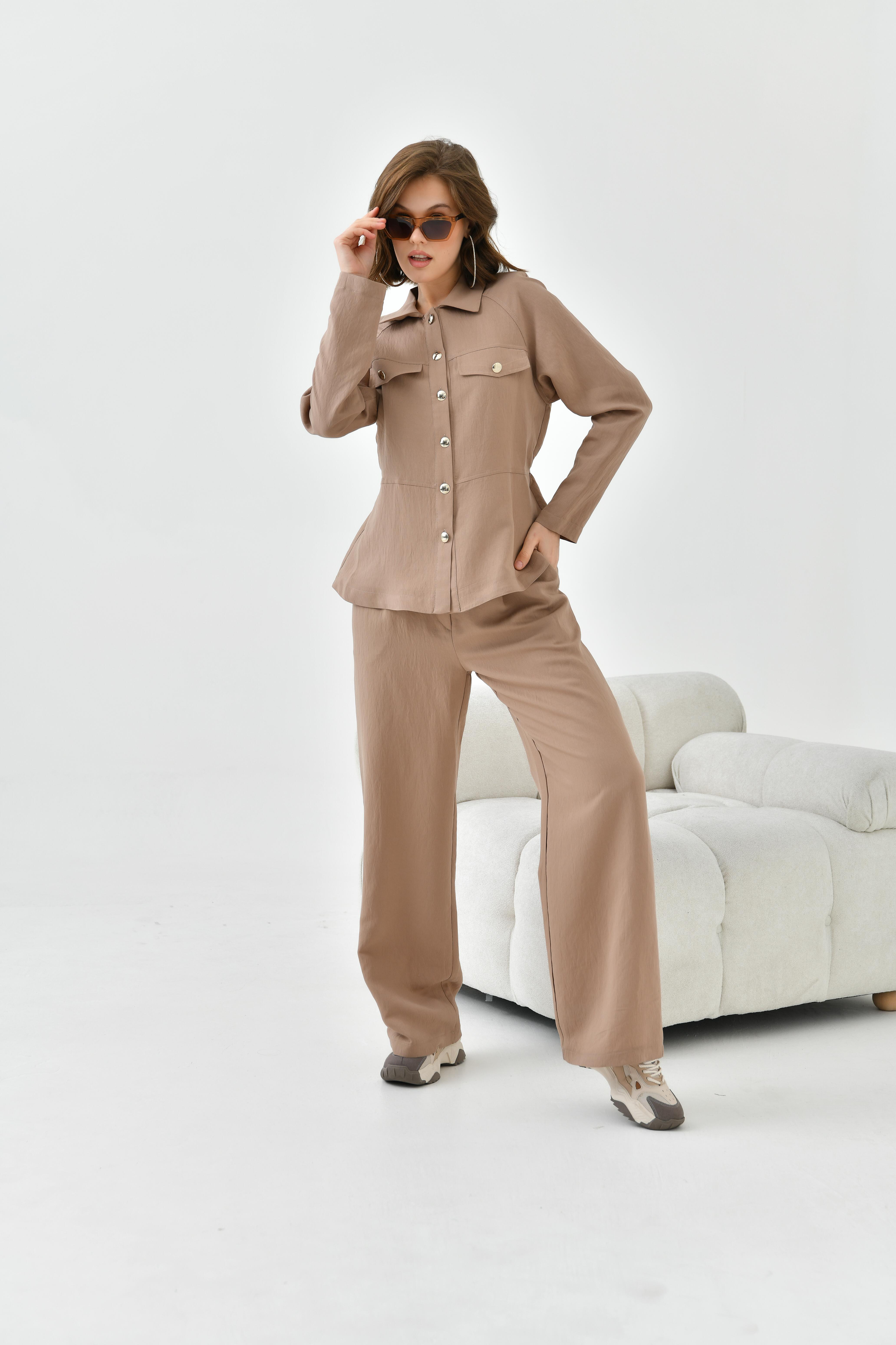 Firoy Kadın Pantolonlu Takım  Camel