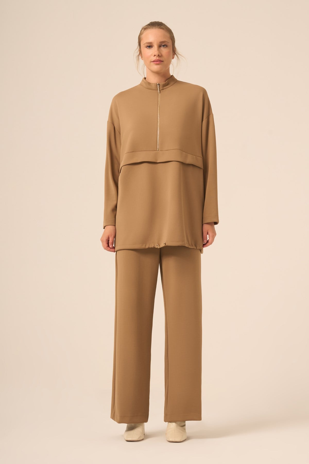Firoy Kadın Royal Pantolonlu Takım  Camel