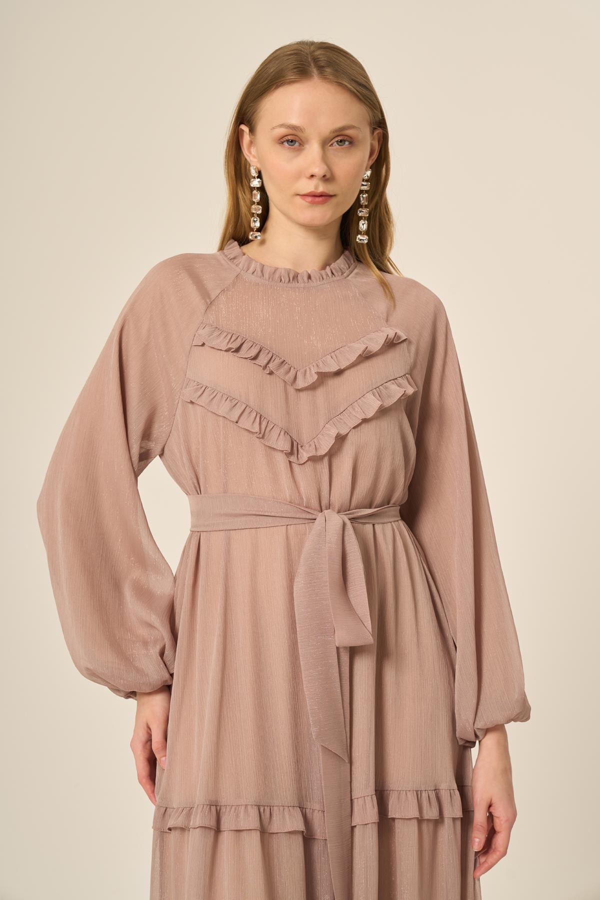 Firoy Kadın Simli Elbise  Beige