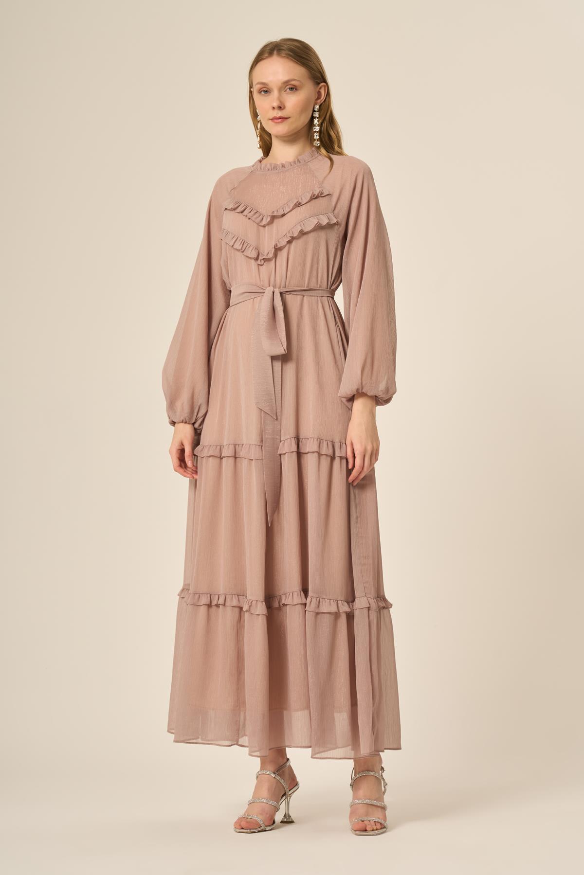 Firoy Kadın Simli Elbise  Beige