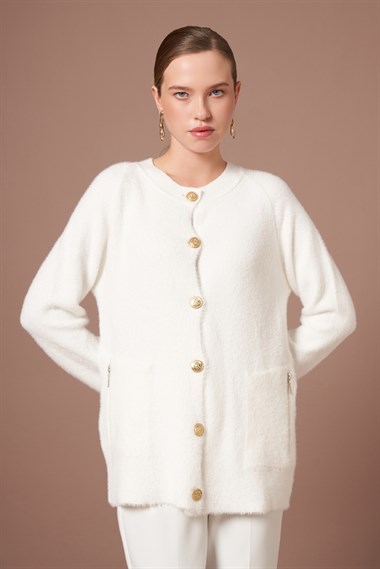 Firoy Kadın Angora Hırka  Ekru