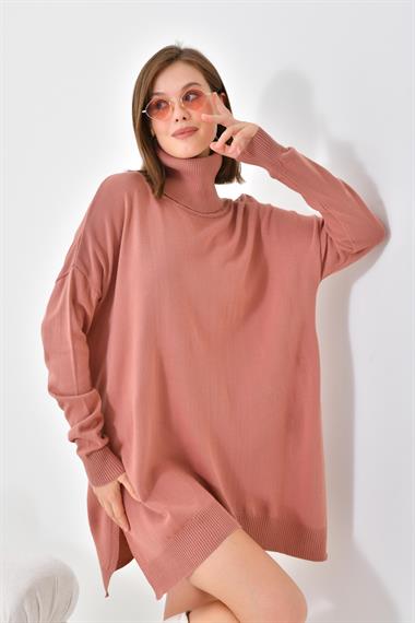 Firoy Kadın Basic Tunik  Pudra