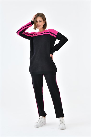 Firoy Kadın Çizgili İkili Takım  Siyah Fuşya