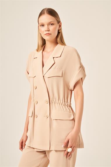 Firoy Kadın Crep Pantolonlu Takım  Beige