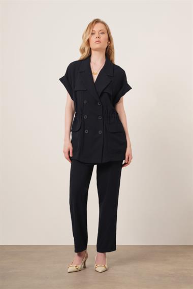 Firoy Kadın Crep Pantolonlu Takım  Lacivert