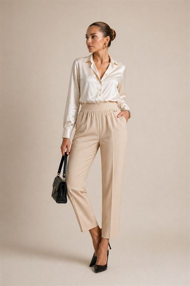Firoy Kadın Double Pantolon  Beige