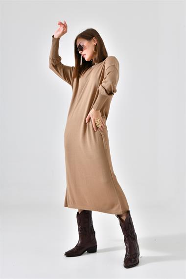 Firoy Kadın DÜz Basic Tunik  Beige