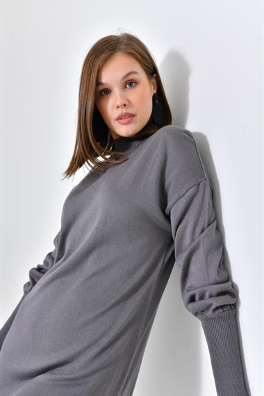 Firoy Kadın DÜz Basic Tunik  Gri