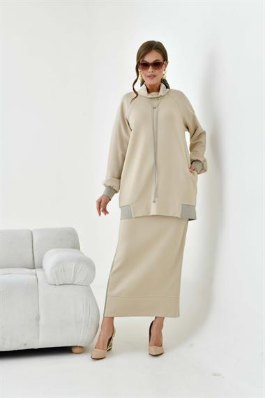 Firoy Kadın Etekli Takım  Beige